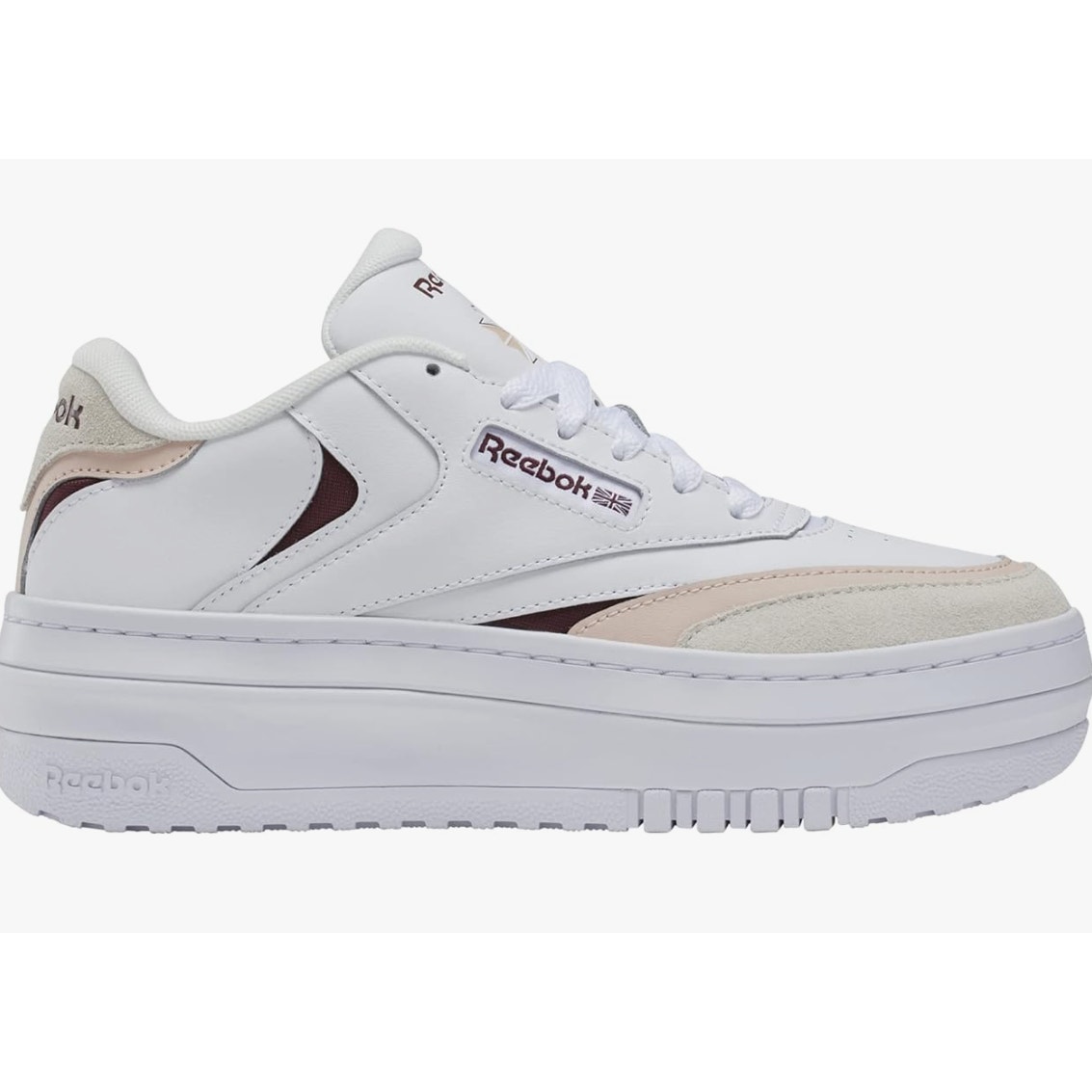 Reebok Women's Club C Extra Sneaker, White/Pink/Maroon, 9