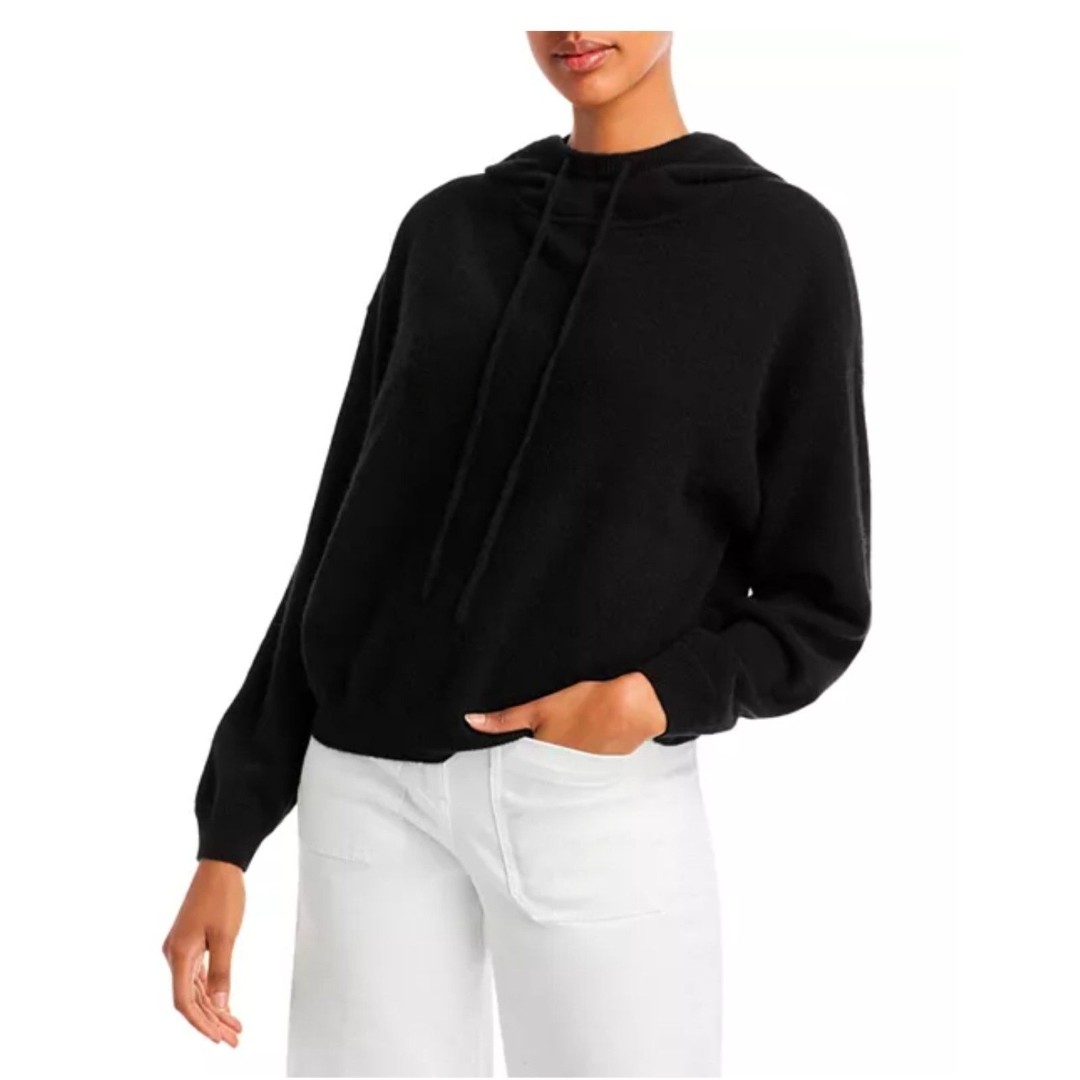 AQUA Black 100% Cashmere Drop Shoulder Hoodie Size Large NWT