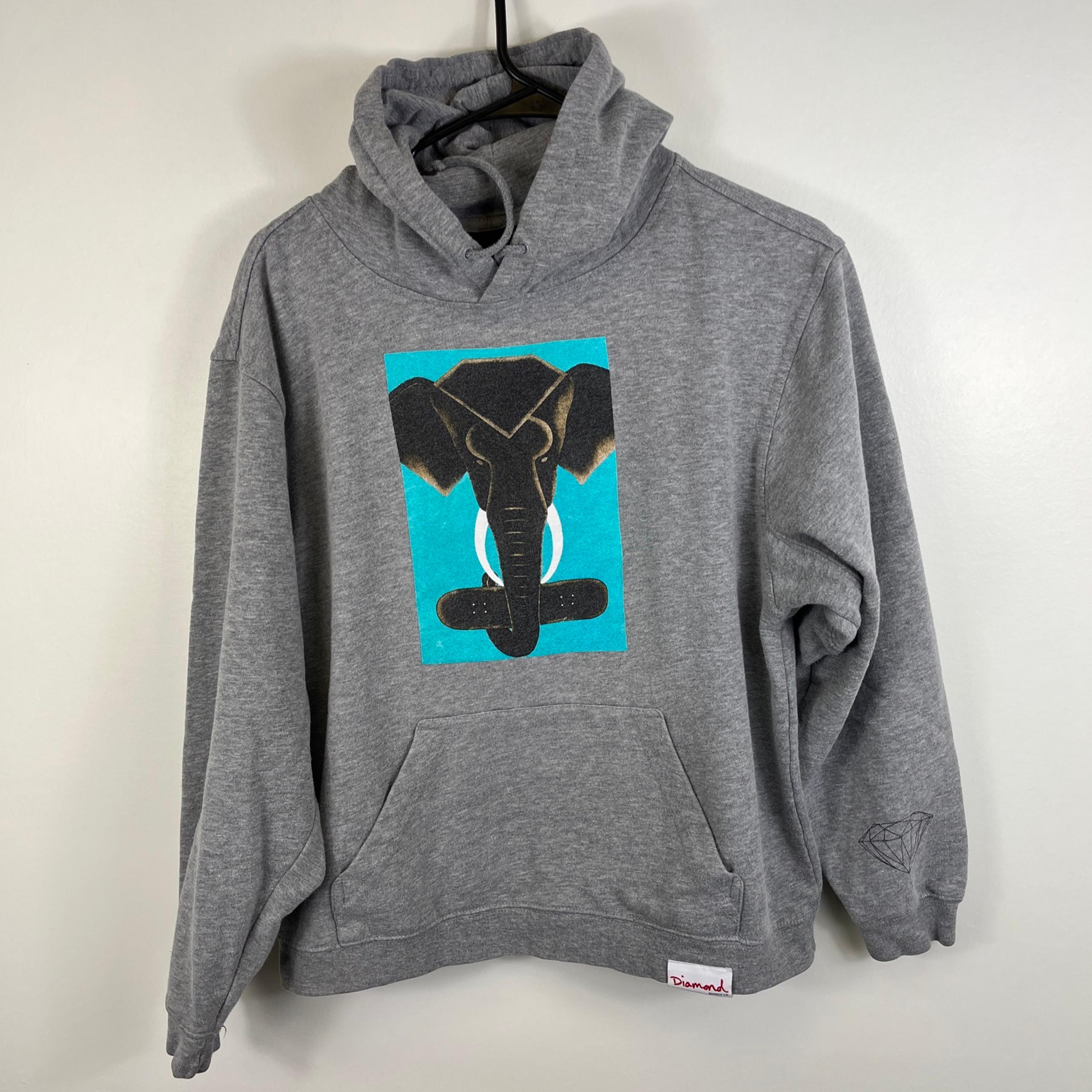 Diamond Supply Co Grey Elephant Skateboard Logo Pullover Hoodie Youth Lrg Skater