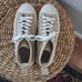 J. Crew Womens Tan Canvas High Top Sneakers Cream Soles Size 8