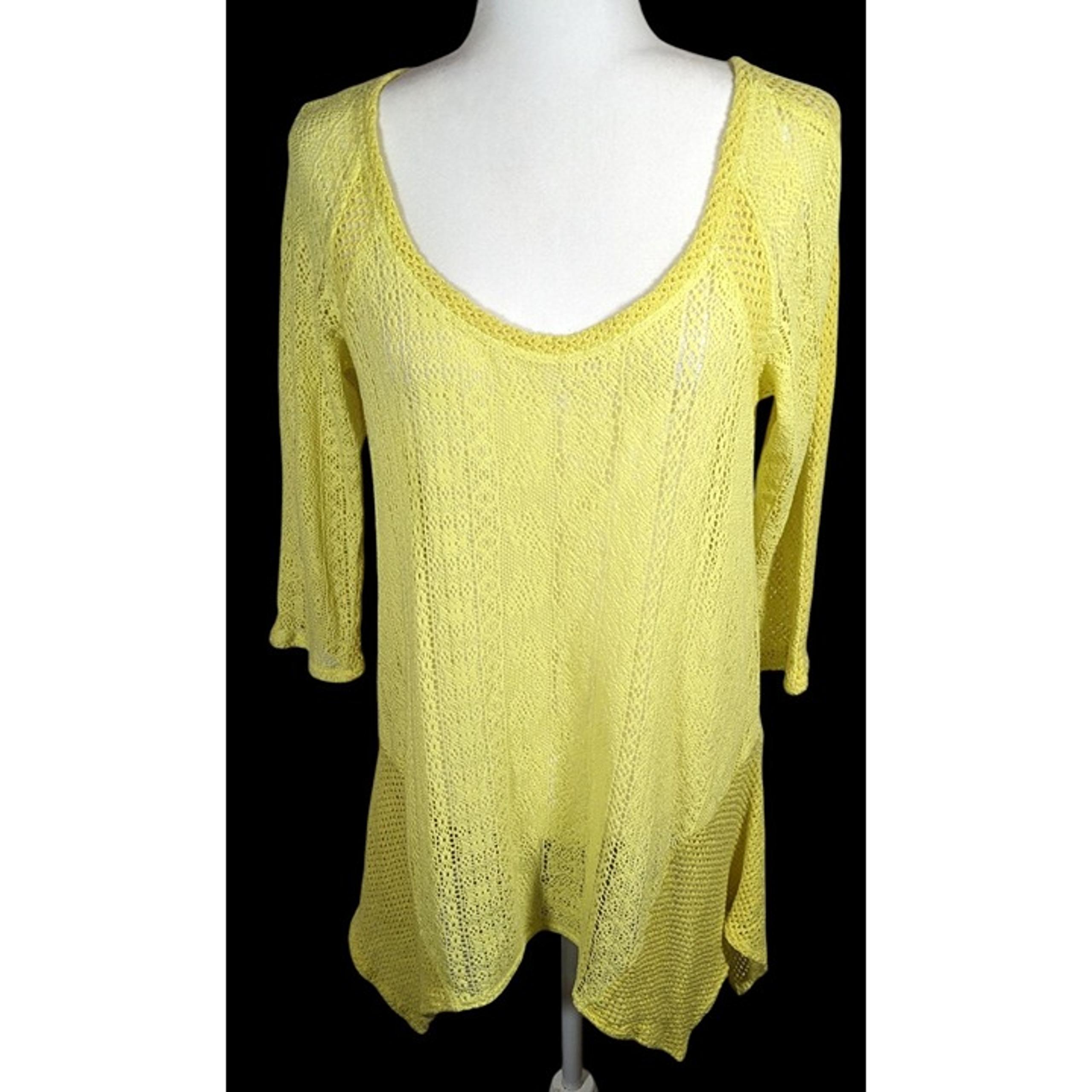 XCVI Summery Yellow Asymmetrical Crochet Swim Coverup