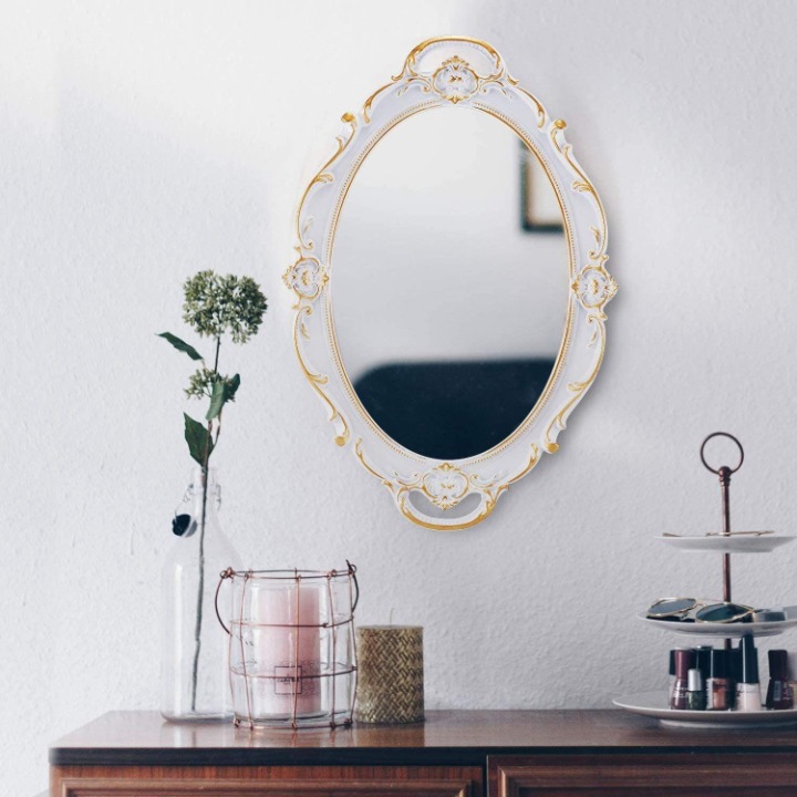 Vintage Carved Wall Hanging Mirrors for Bedroom Living-Room Dresser Decor