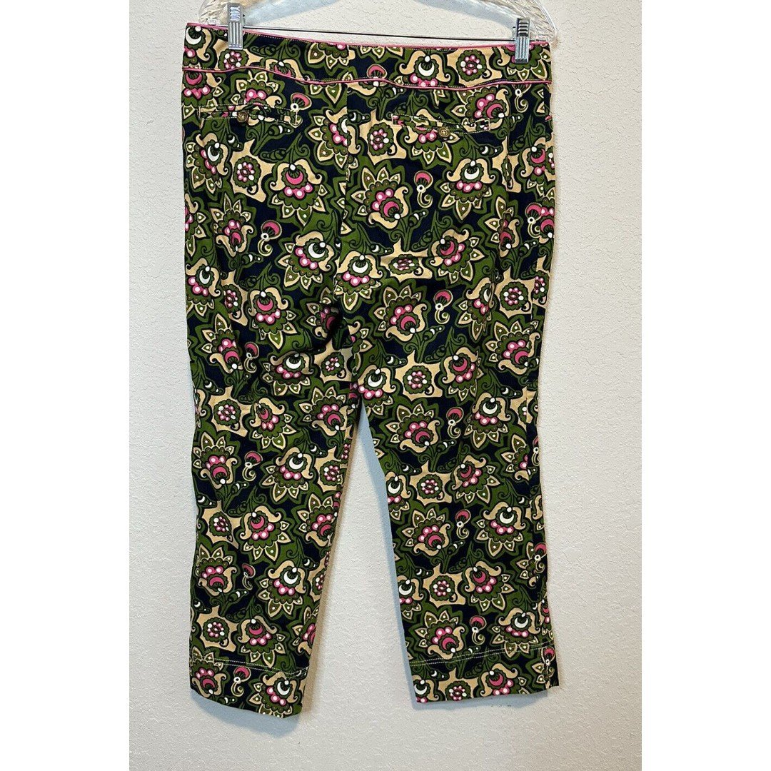 Lilly Pulitzer Vintage fine wale Corduroy Pam Beach Fit Green Floral Pants sz 10