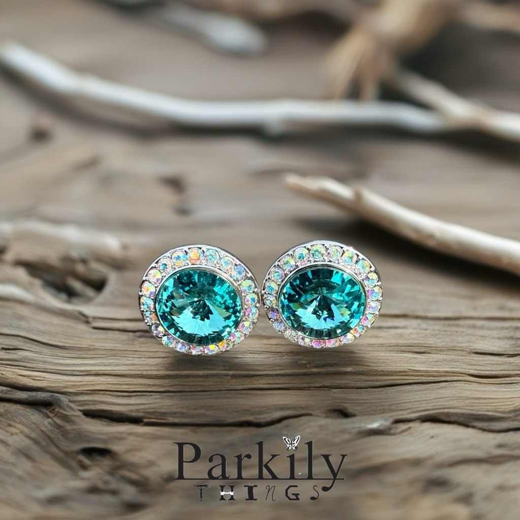 Handcrafted earrings with light turquoise Swarovski crystal