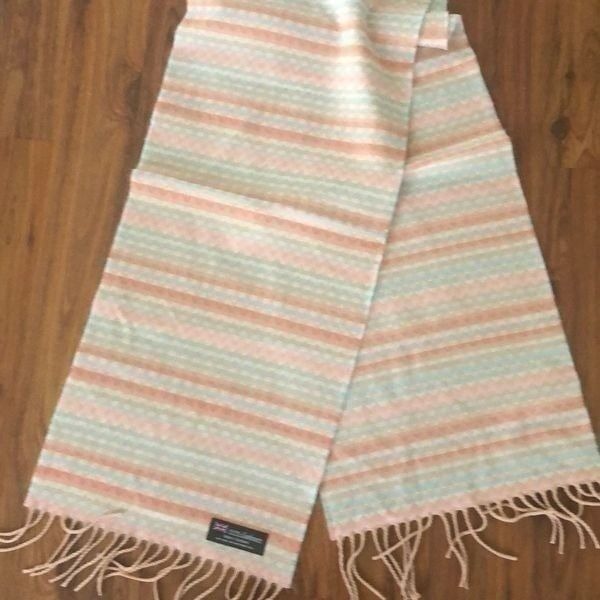 100% cashmere Made in Scotland, pink beige, blue scarf shawl