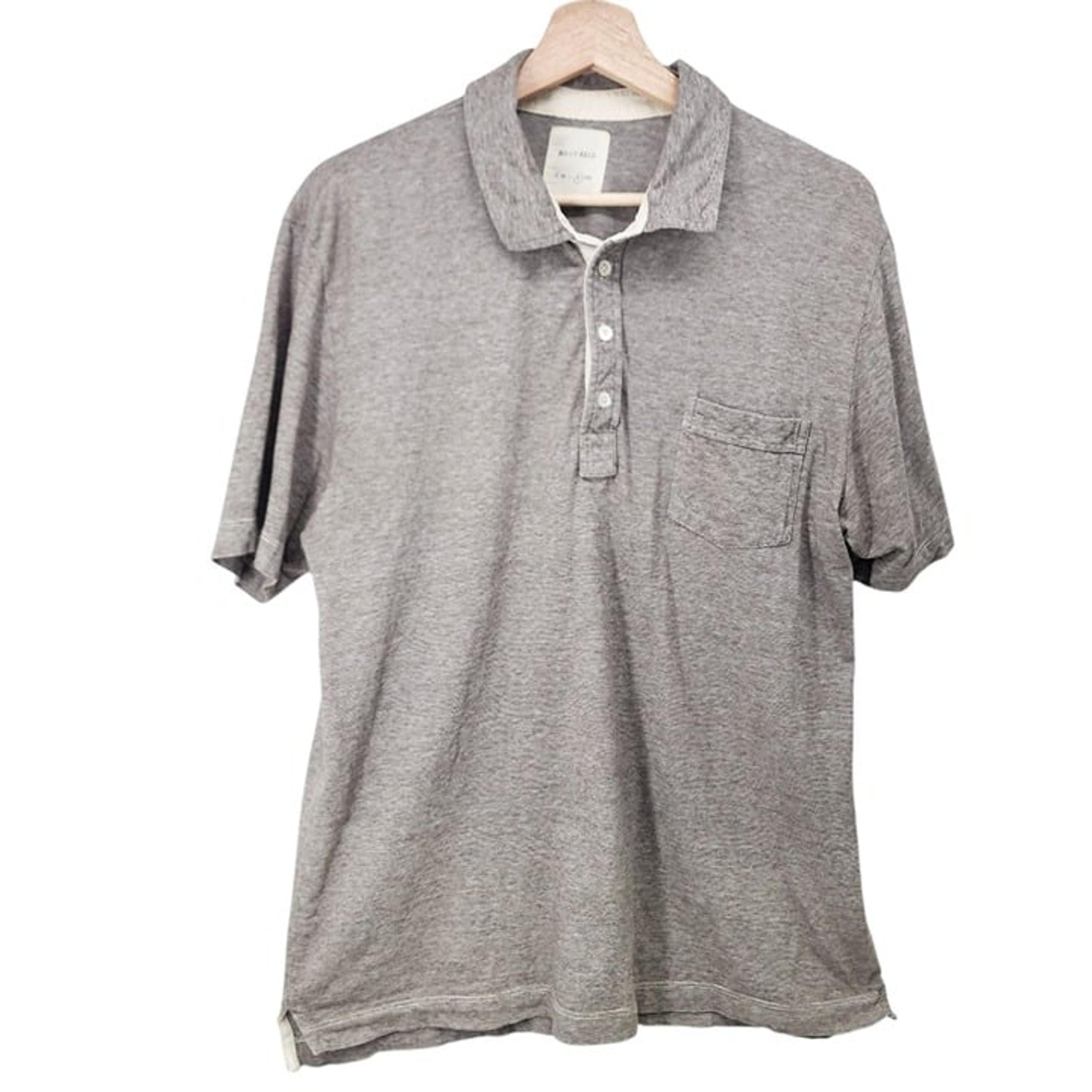Billy Reid Men Polo Shirt XL Brown Stripe 100% Cotton Casual Short Sleeve Pocket