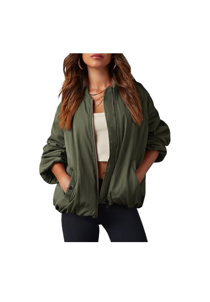 Tankaneo Womens Zip Up Bomber Jacket Oversized Fashion Casual Fully Lined Winter