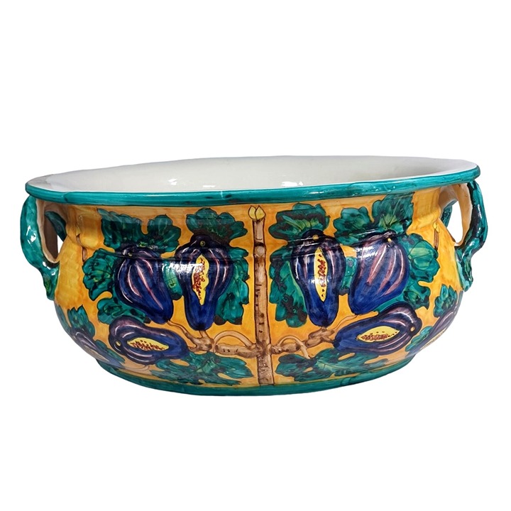 Giant Italian Eggplant Pottery Cachepot Planter Jardiniere Wash Basin Italy Vtg