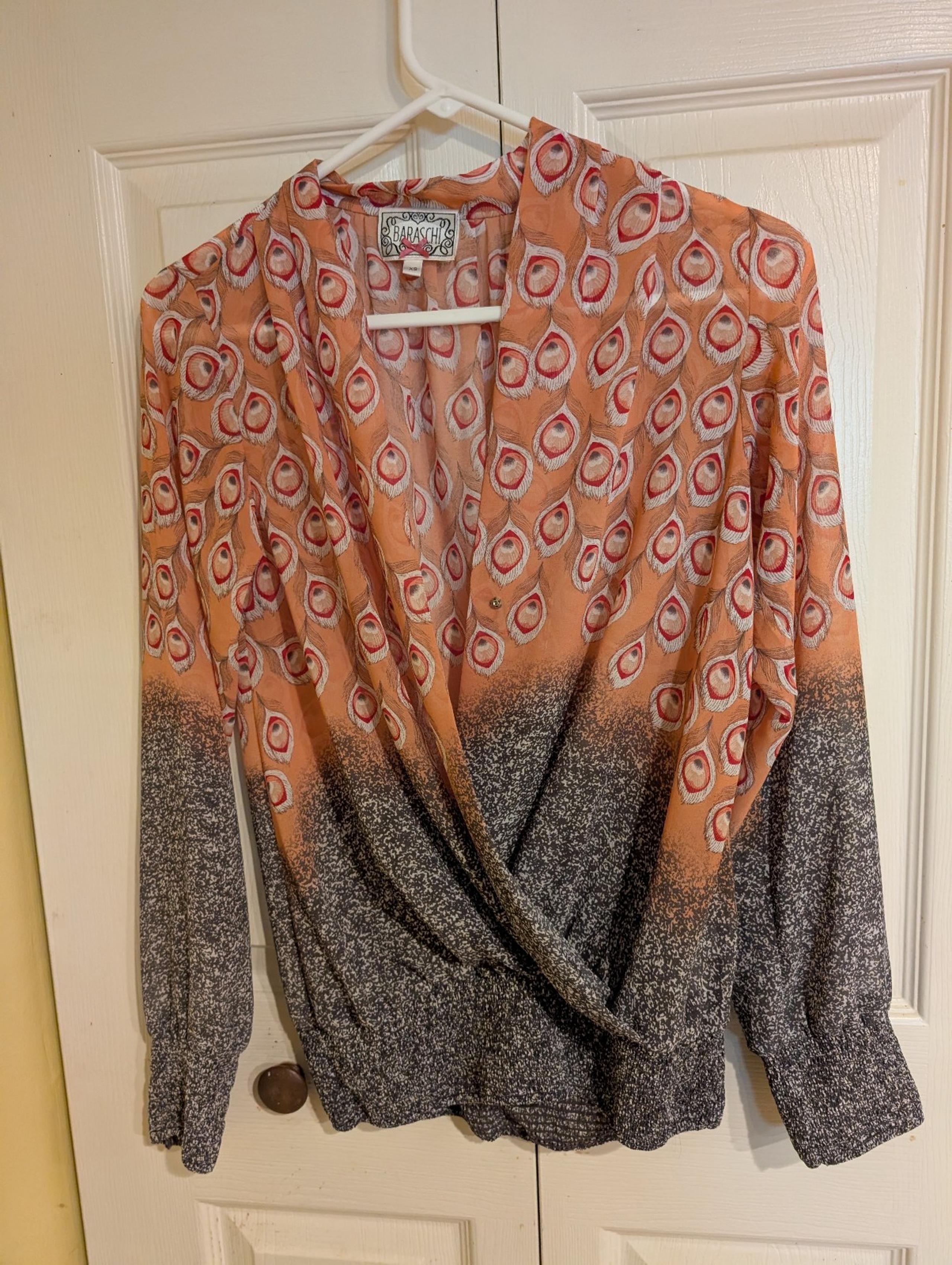 Yoana Baraschi Anthropologie Women’s Sheer Peach Peacock Ombre Blouse Size XS