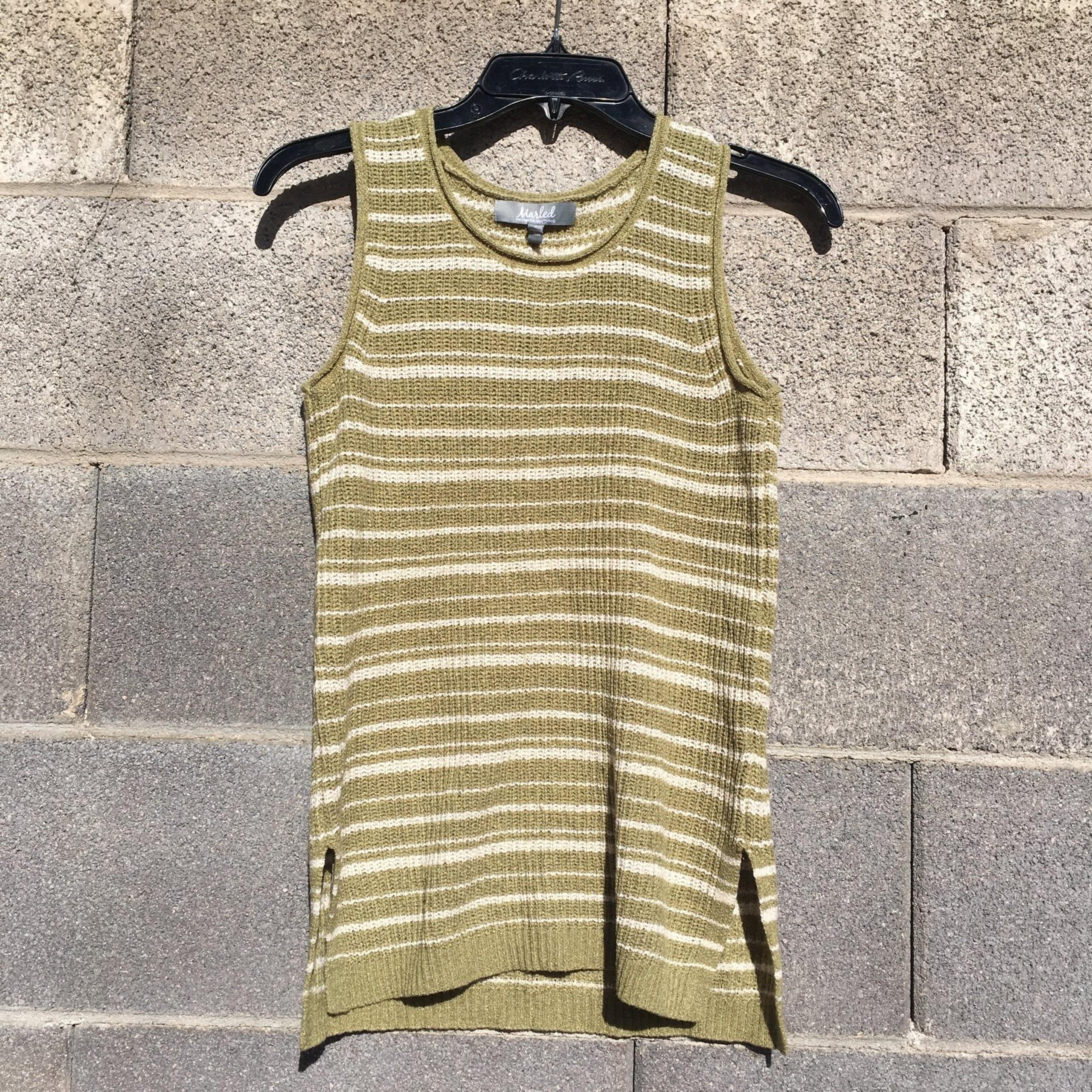 NWT Marled Reunited Striped Sleeveless Sweater Mossy Green Side Slits Small