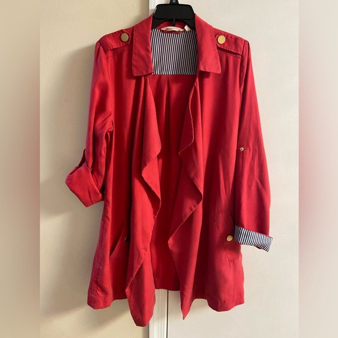 Soft surroundings blazer red open front drape tencel lyocell Medium