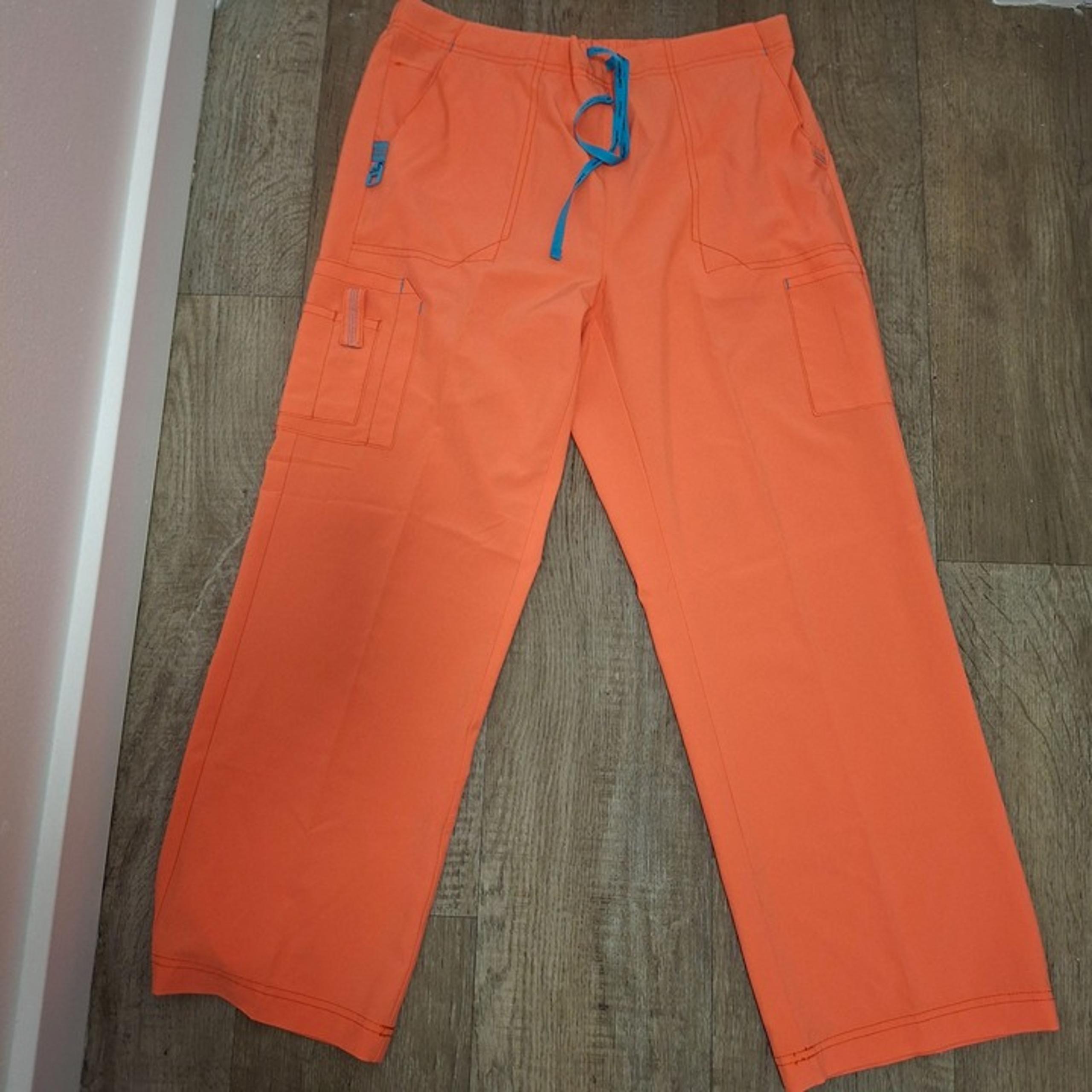 Carhartt Womens Petite Fit Orange Cargo Pants Blue Drawstring & Pocket Details