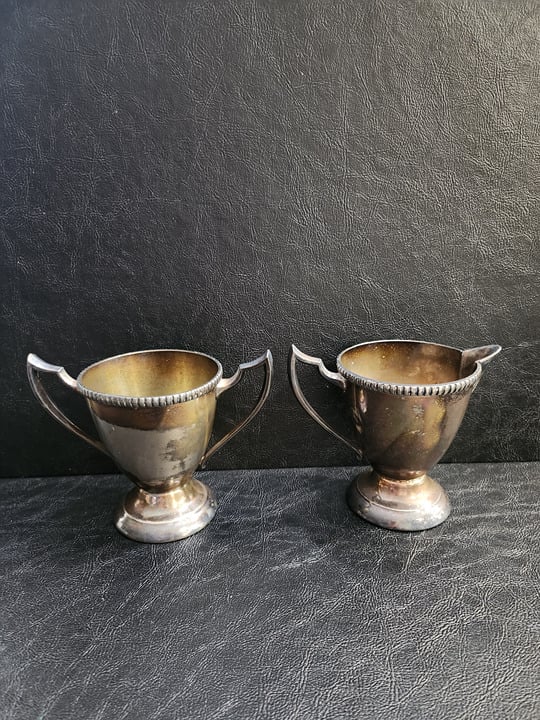 Antique Sheets Rockford Silver company. 1875 Creamer. Sugar. Stamped 3620 Art De