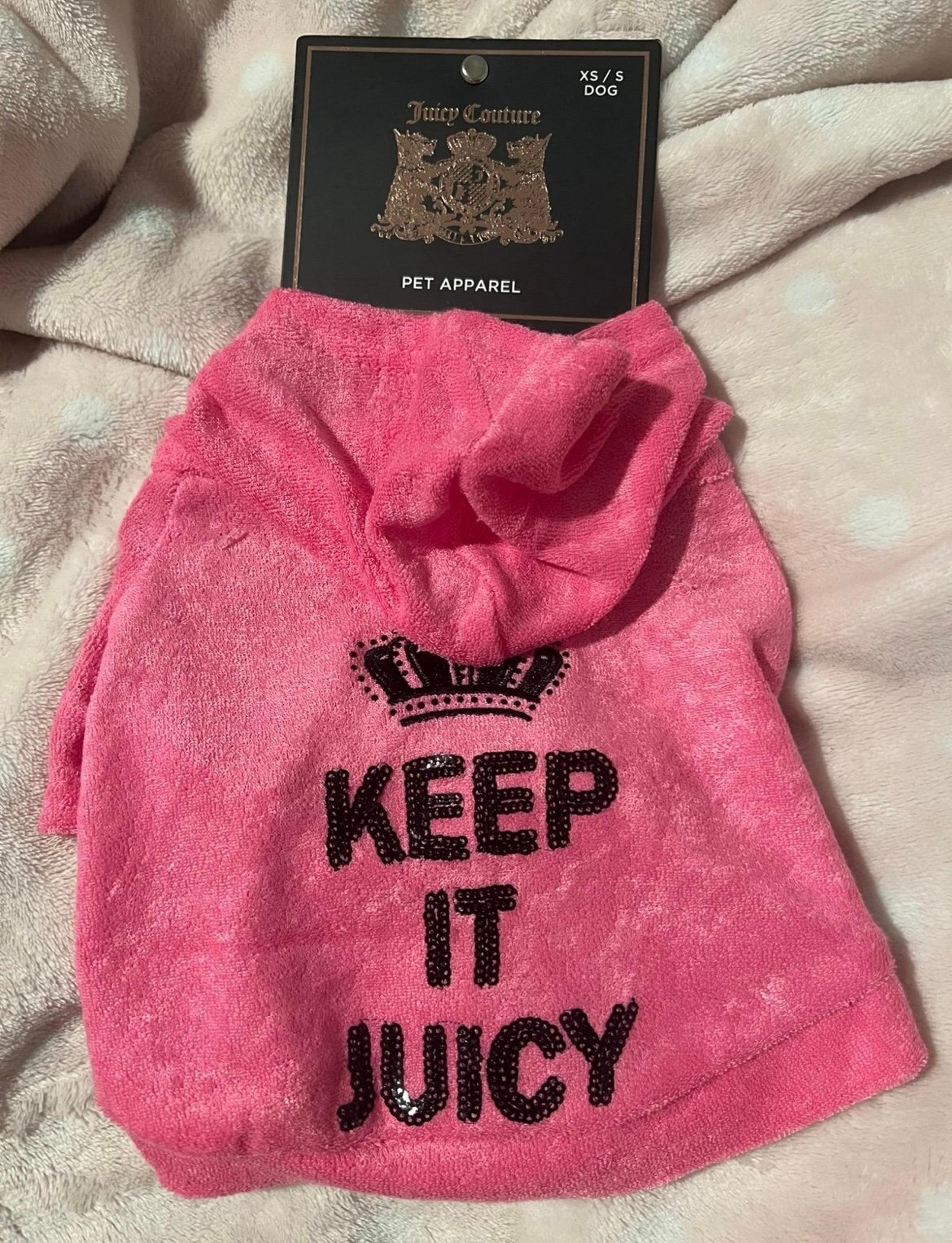 juicy couture pink and black “KEEP IT JUICY” terry pet dog hoodie XS/S.