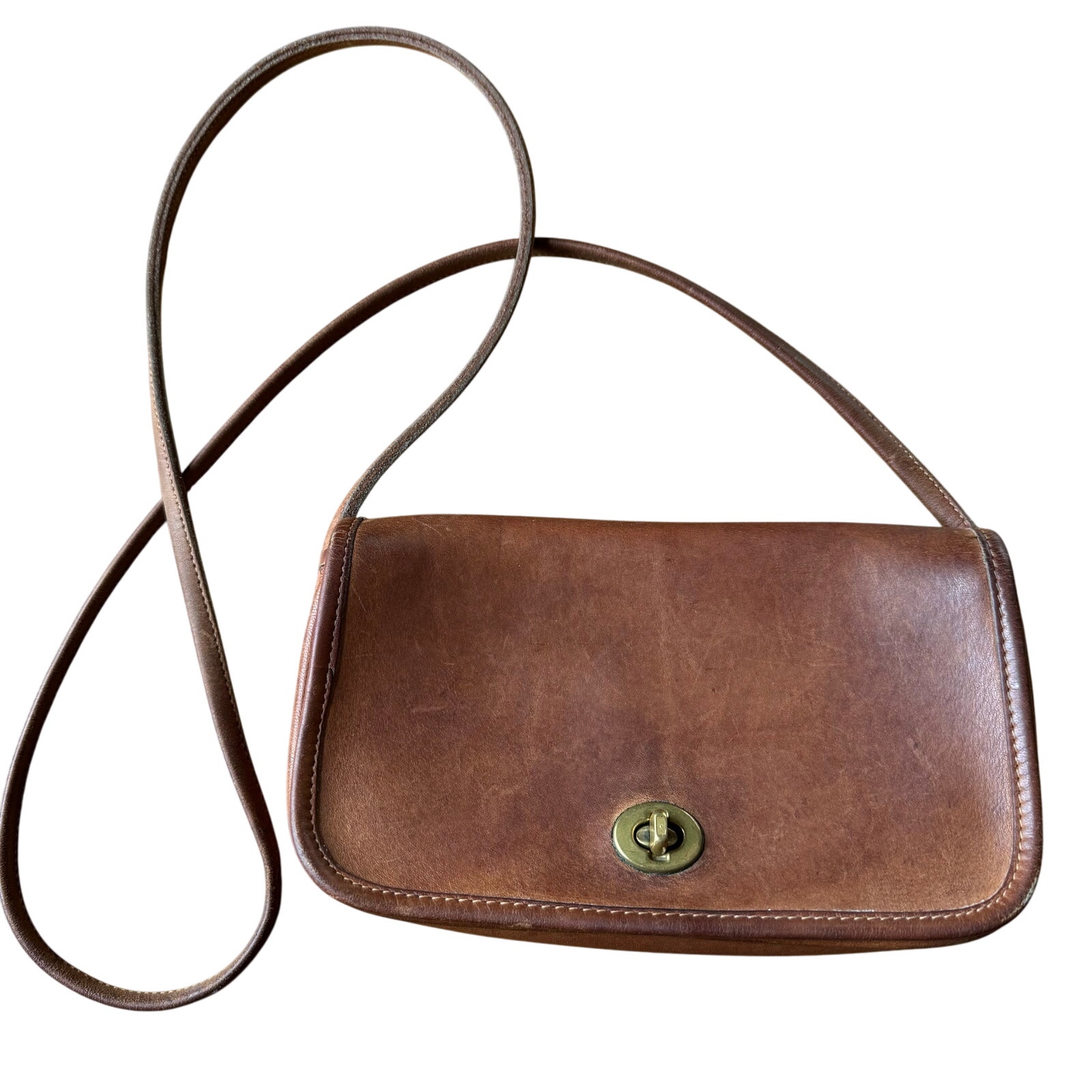 Vintage Coach Dinky Bag British Tan Crossbody Front Flap Purse Turnlock READ