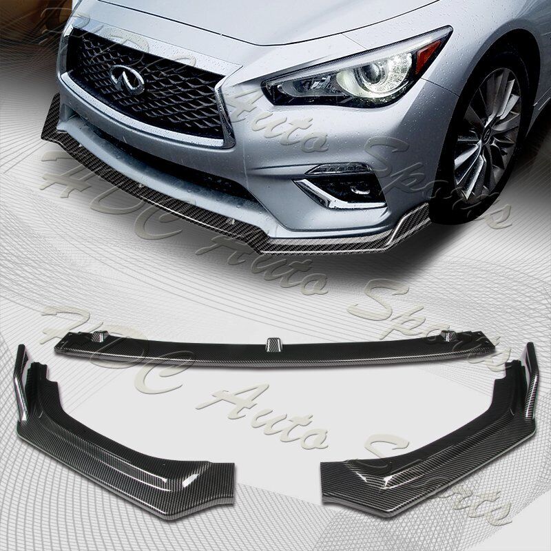 For 2018-2021 Infiniti Q50 Premium Carbon Look Front Bumper Body Kit Lip 3PCS