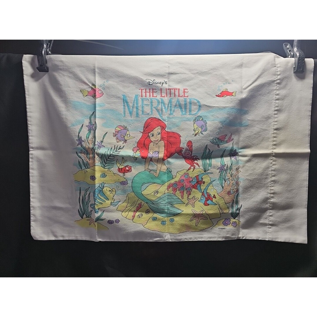 90s Disney Little Mermaid Twin Size 3 Piece Sheet Set Flat, Fitted Pillowcase