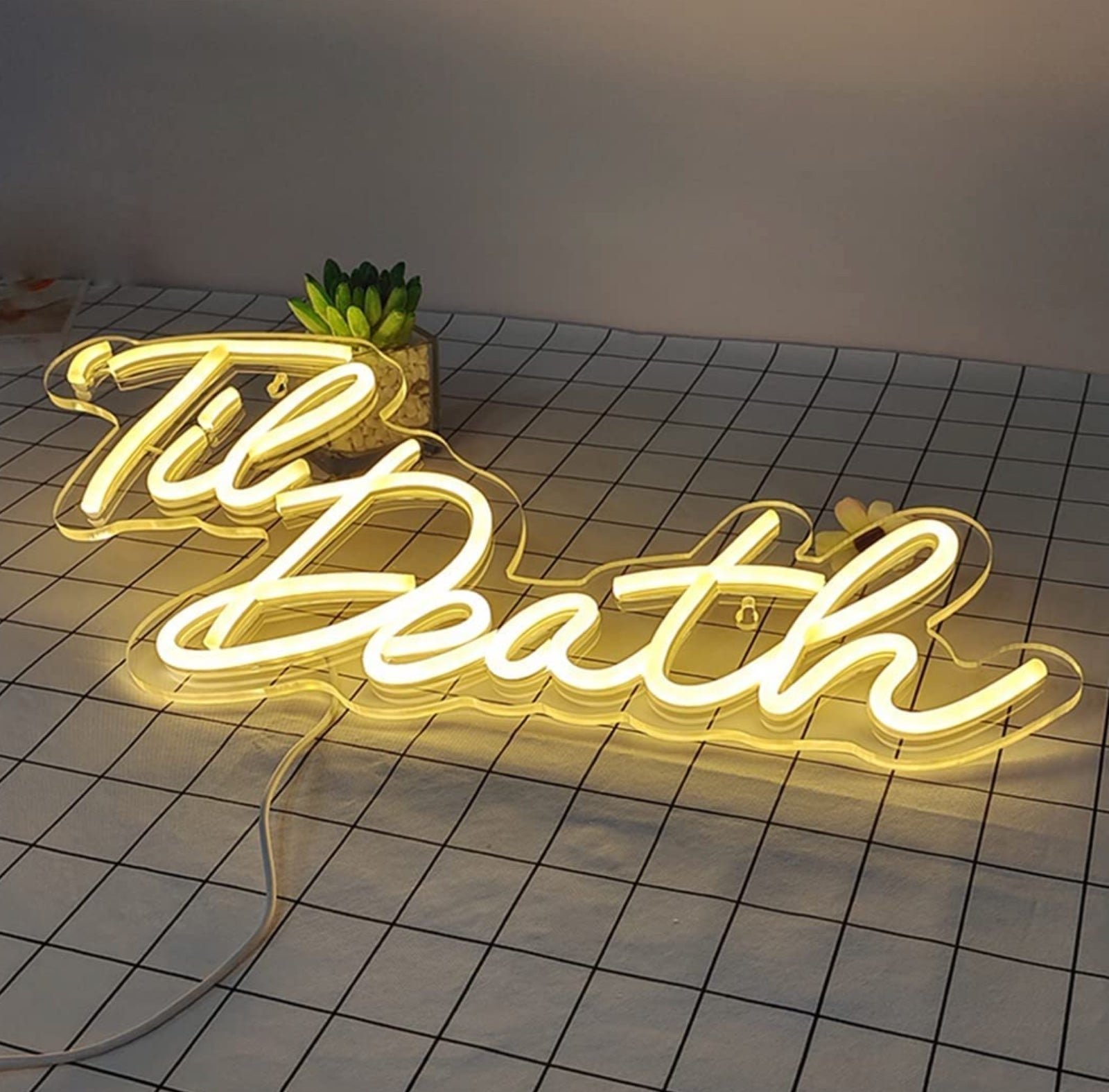 Romantic Bright White “Til’ Death” LED Love Light Engagement Wedding Decor