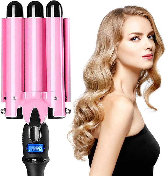 3 Barrel Curling Iron Wand Hair Crimper with Dual Voltage, 1 Inch Hair Waver