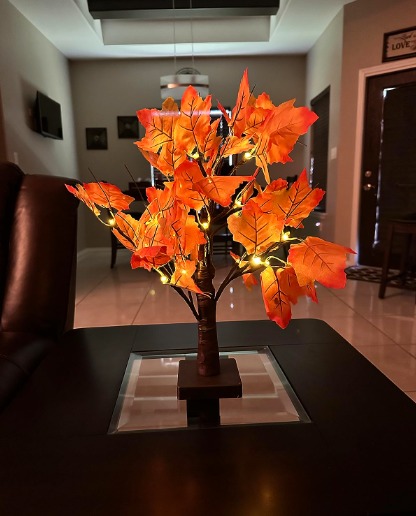 24LED Fall Tree Lighted Maple Tree, Thanksgiving Decoration Maple Leaf