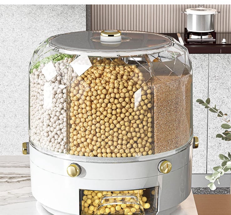 NEW | 6-Grid Rotating Rice Dispenser Kitchen Dry Food Flour Sugar Grain Storage