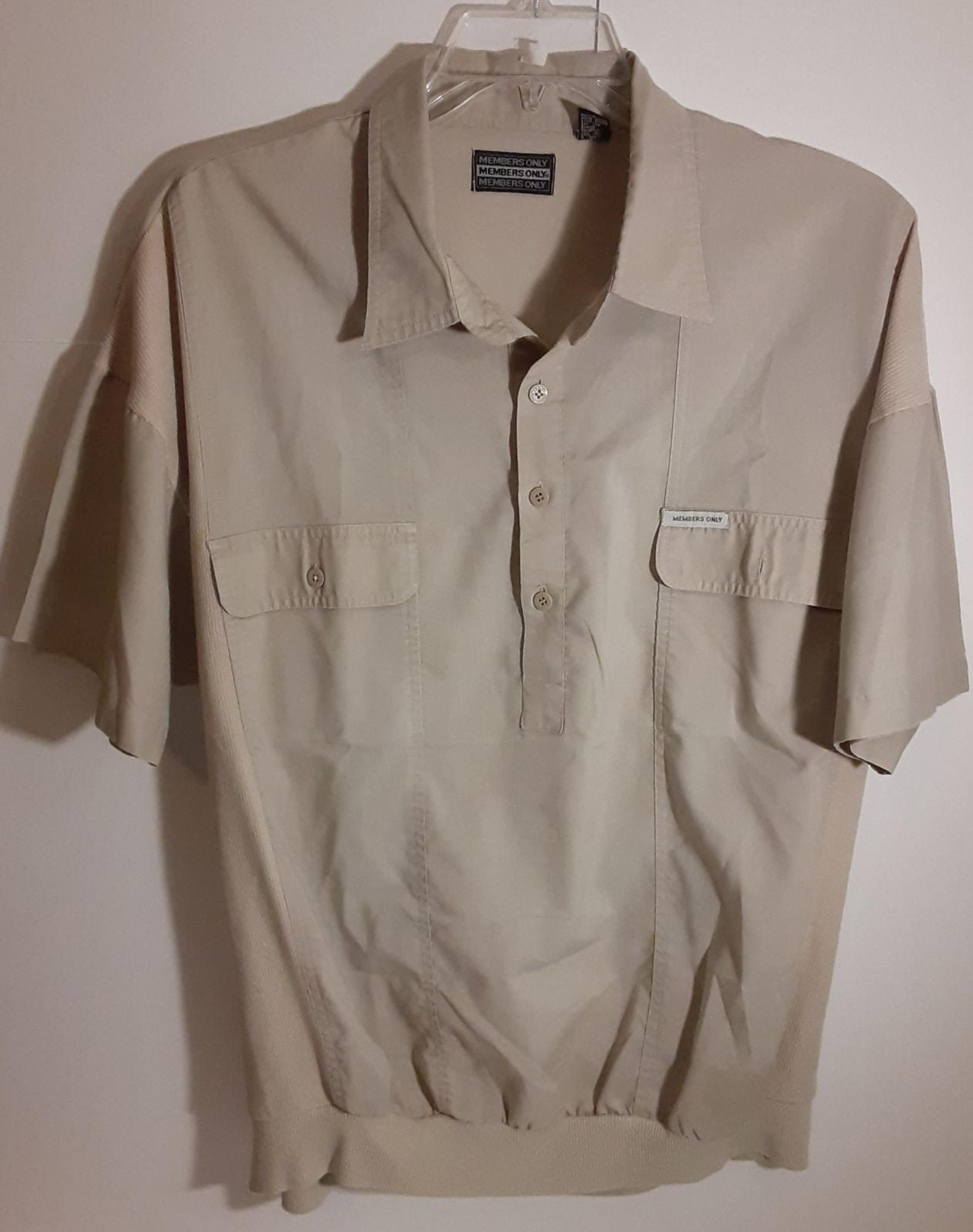 Members Only Mens XL Beige Short Sleeve Button Front Pull Over Shirt Vtg. 1980's