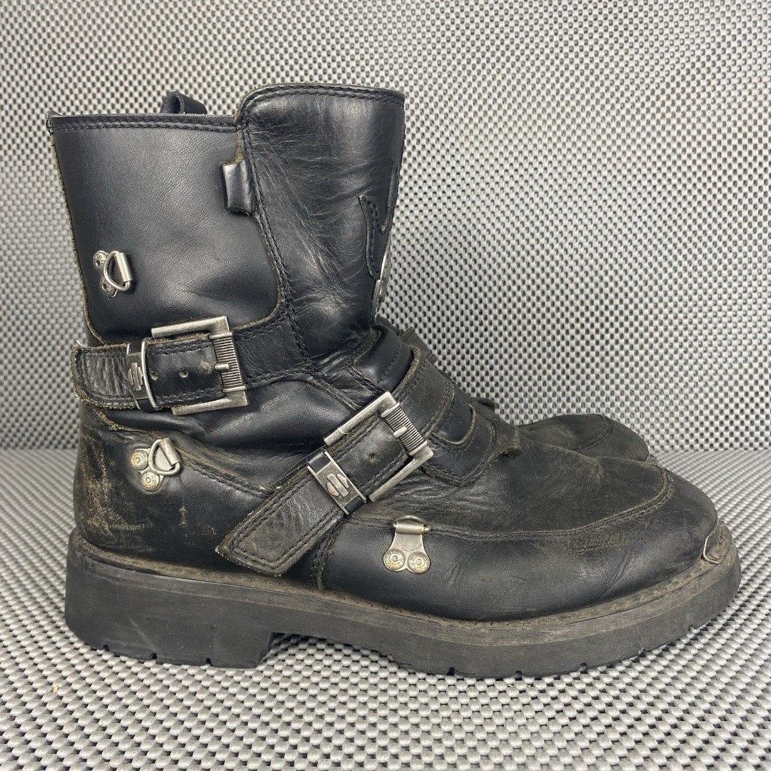 Harley Davidson Motorcycle Bike Boots Mens 9.5 W Black Leather Zipper