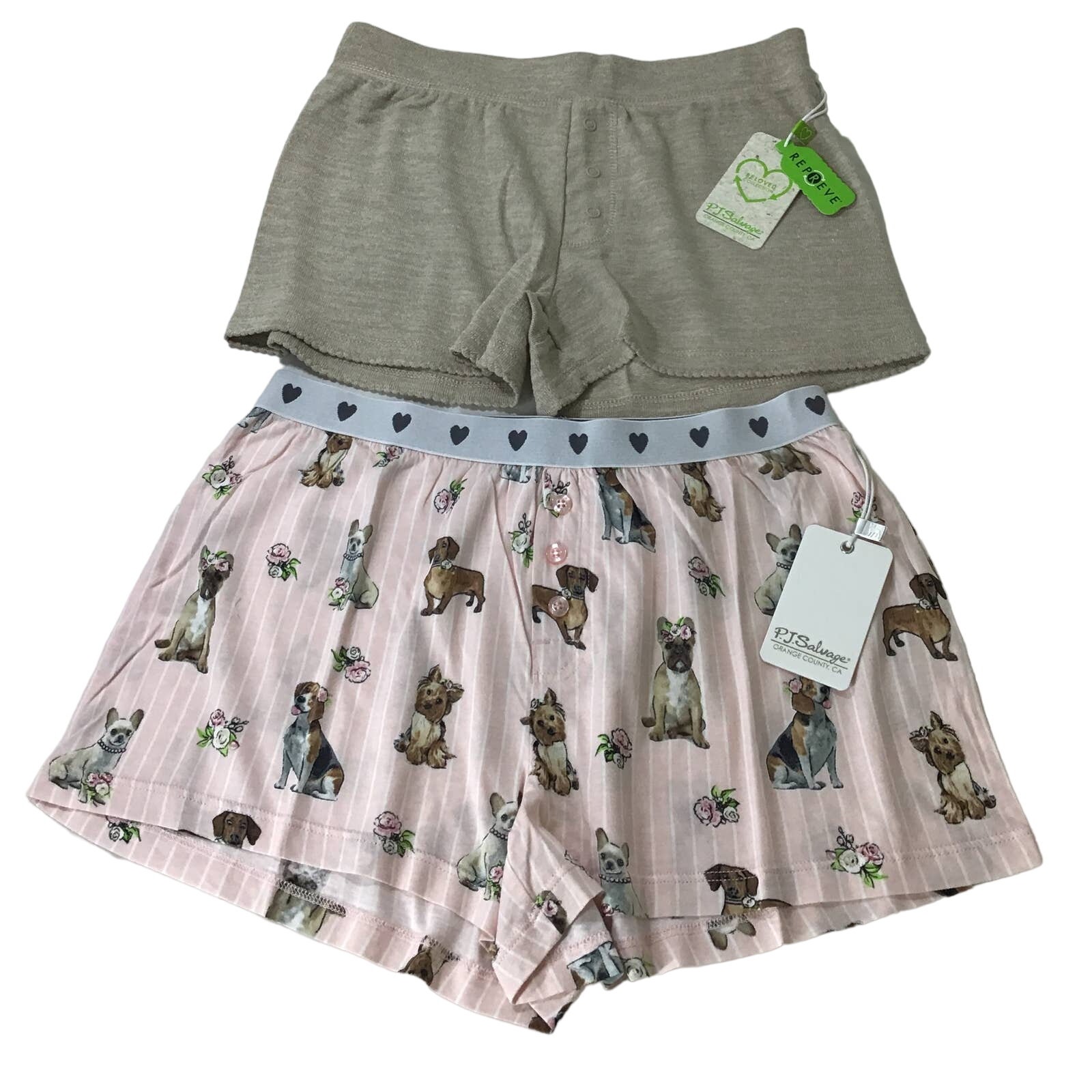 LOT OF 2 PJ SALVAGE XS Pink Dog Print Loungewear Pajama Bottoms Shorts NWT B25