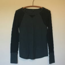 LUCKY BRAND Dk Green Crocheted Sleeve Thermal Top
