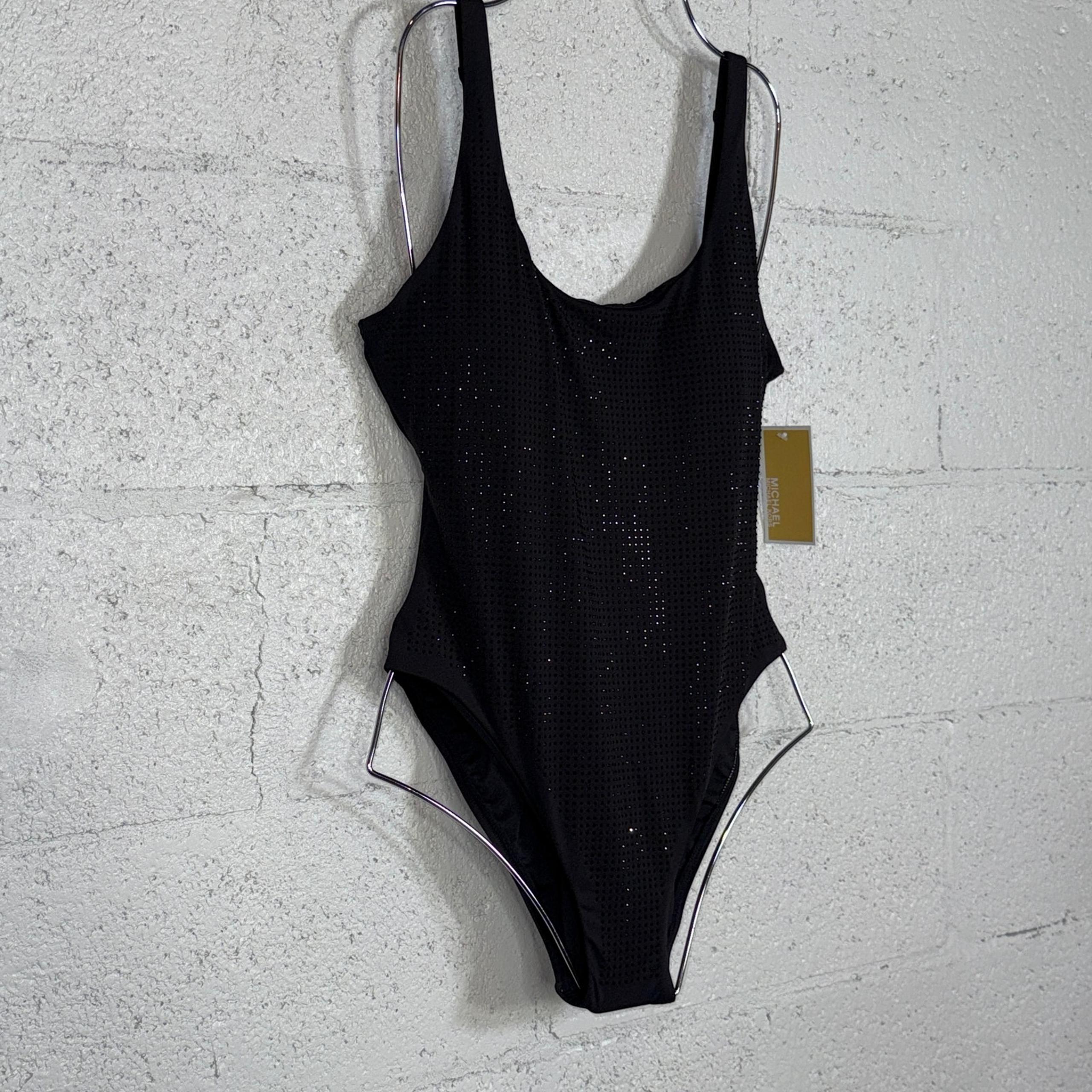 Michael Kors Women's Studded Front One-Piece Swimsuit - Black 10 $138