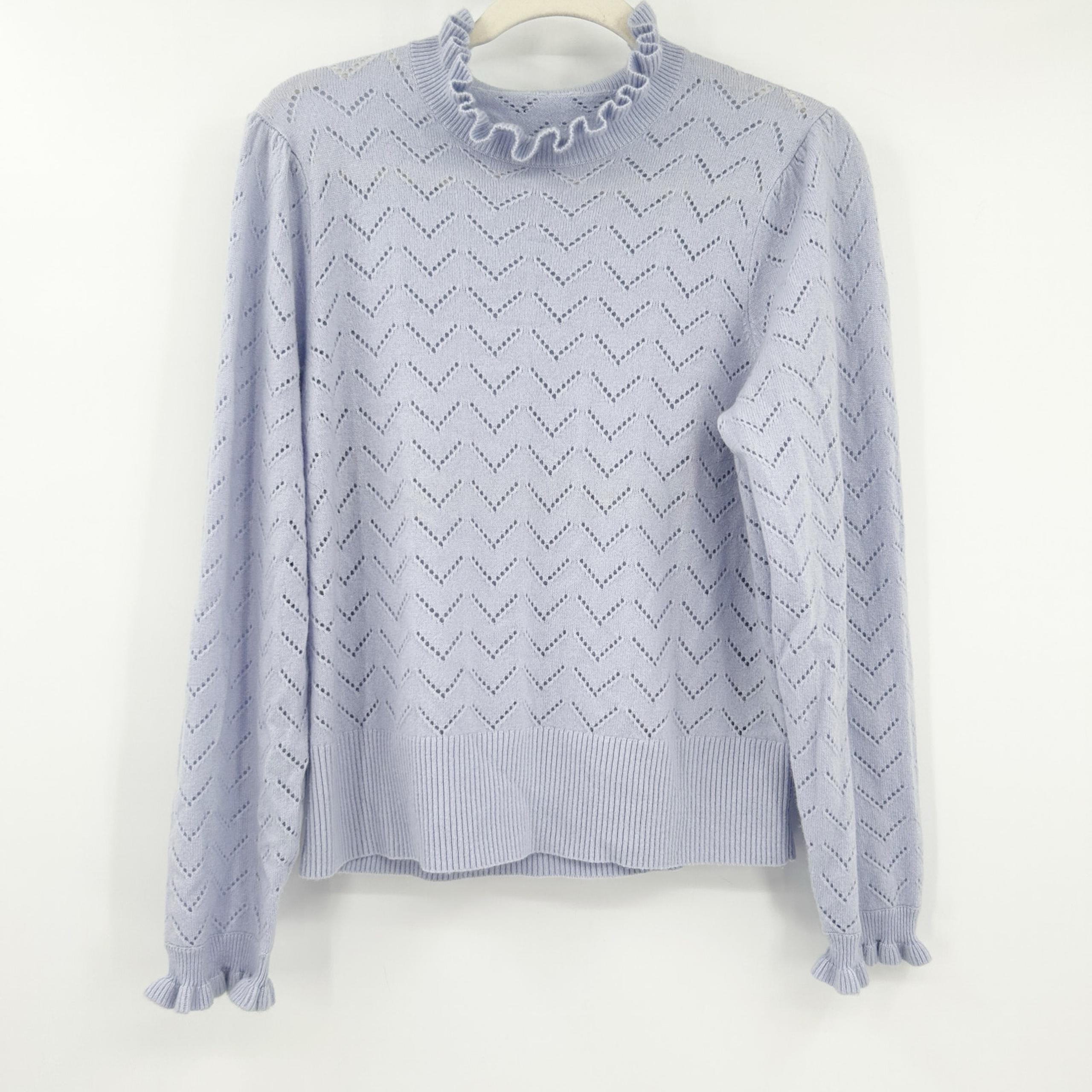 J.Crew Womens Fall Preppy 100% Cashmere Pointelle Knit Ruffled Mock Neck Sweater
