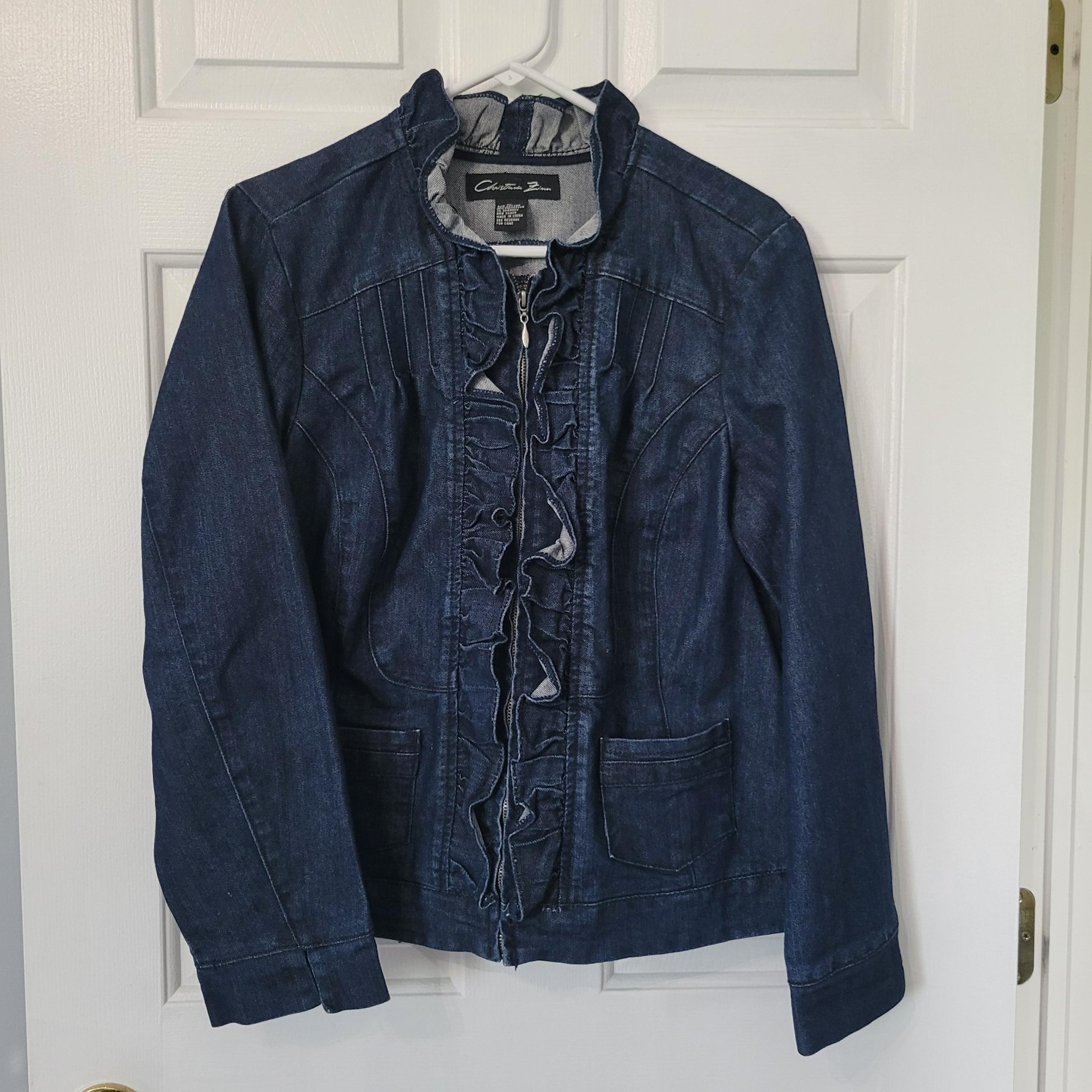 Christiana Zinn Denim Jean Jacket Ruffled Zip Front With Pockets Women's Size 1X
