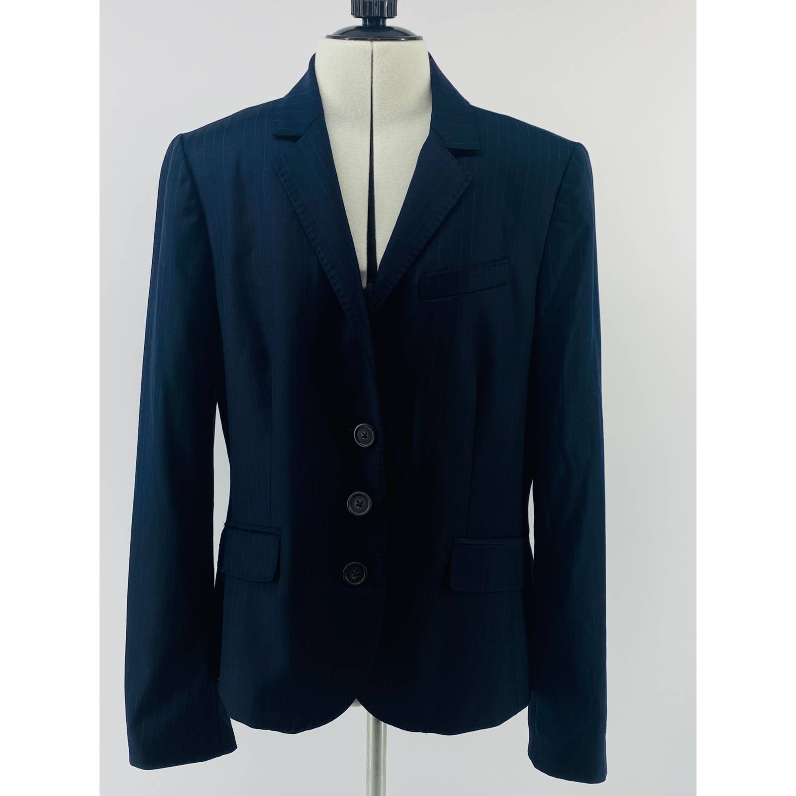 J. Crew Navy Pinstripe Wool Blazer 10
