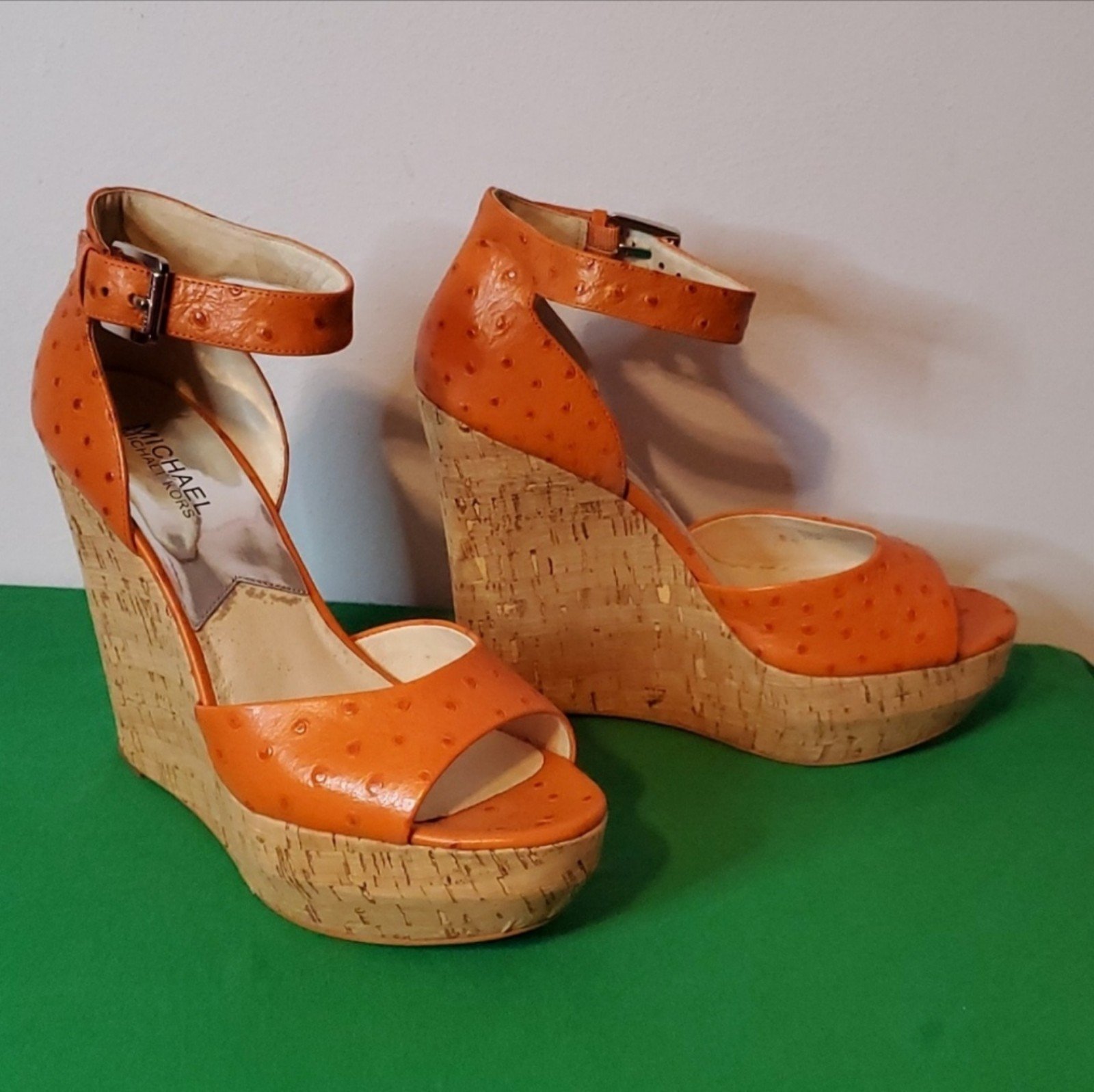 Womens Orange Embossed Leather MICHAEL Michael Kors Wedge Heels
