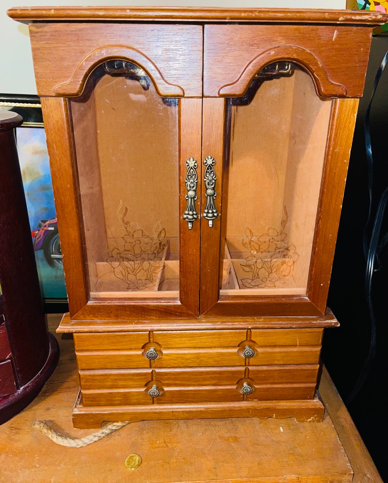 Very Rare Antique Wood Jewerly Organizer Box