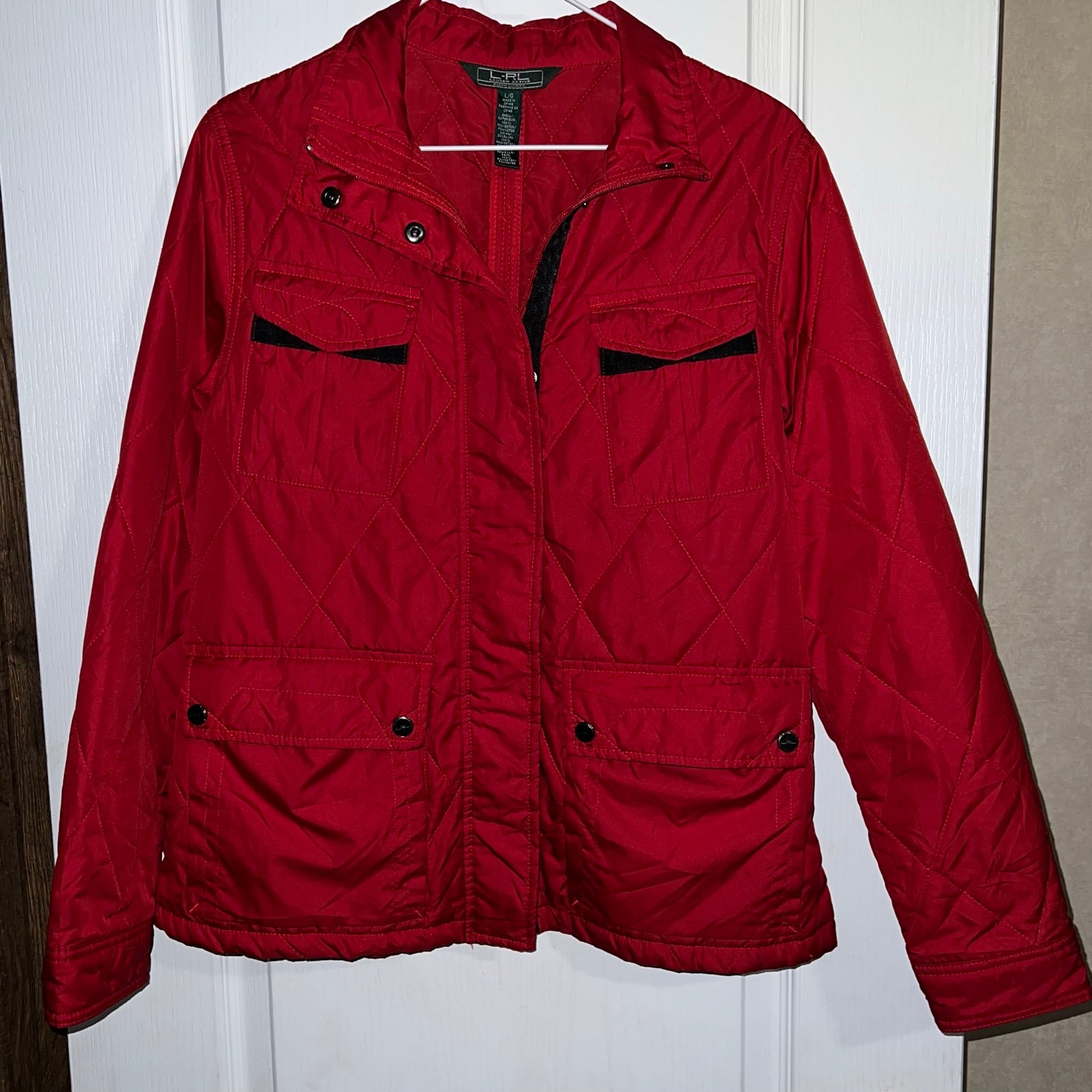 L-RL Active RALPH LAUREN RED QUILTED COAT women’s size Large