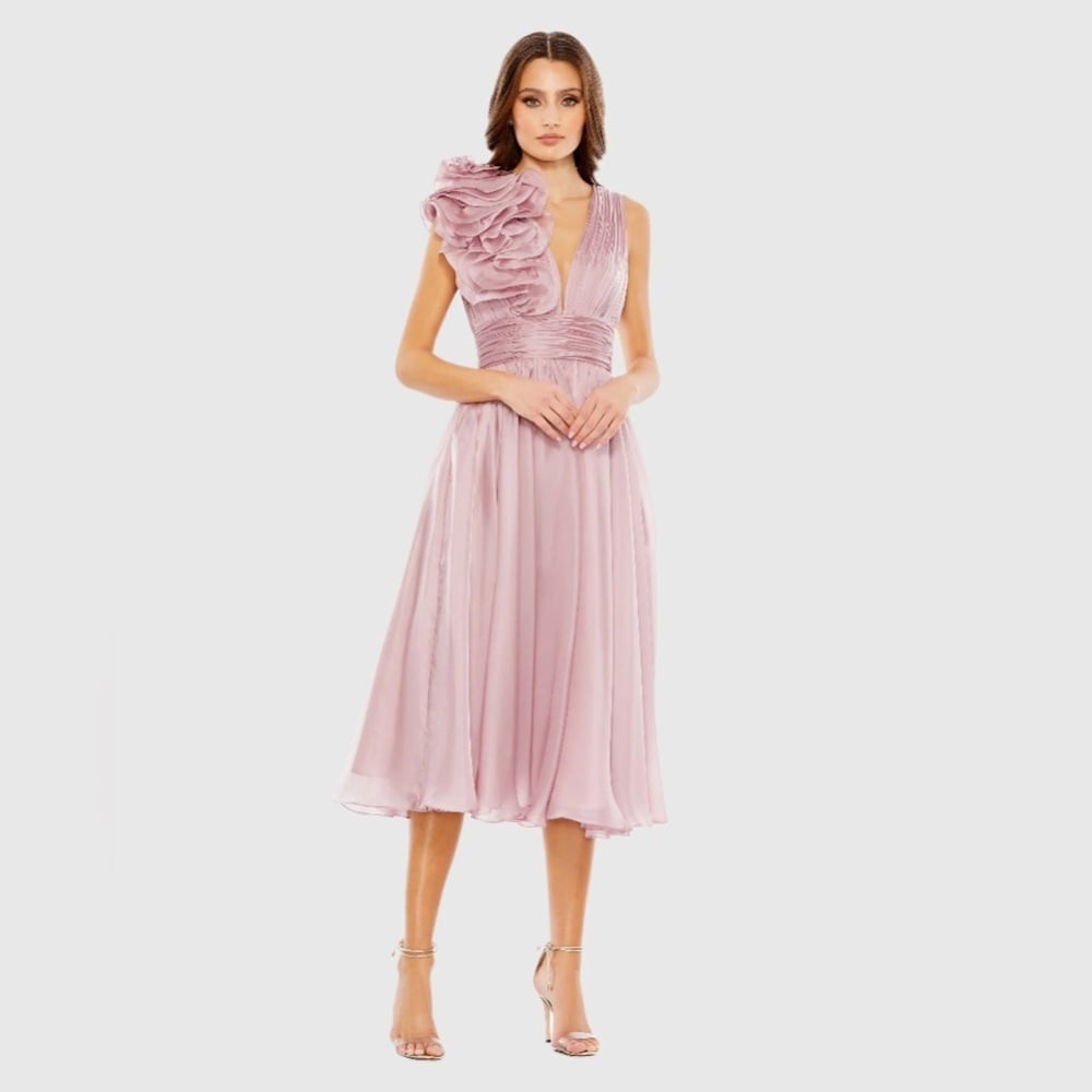 Size 2 MAC DUGGAL 49494 NWT Pink Sleeveless Chiffon A-Line Tea Length Cocktail