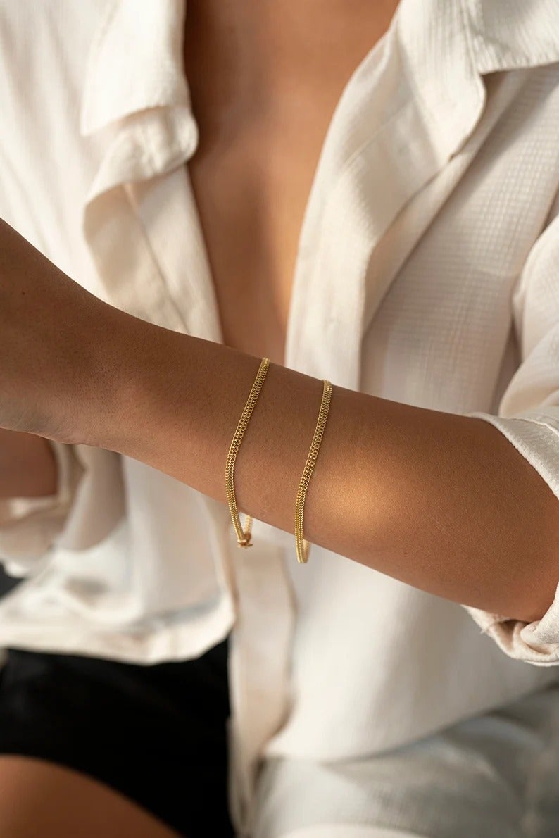 14k Double Curb Chain Bracelet,2.8mm,Gold Vienna Bracelet,Christmas Gift For uni
