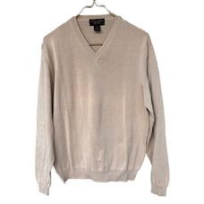 Vintage Brooks Brothers Beige V-Neck Sweater Cotton Mens Sz Medium