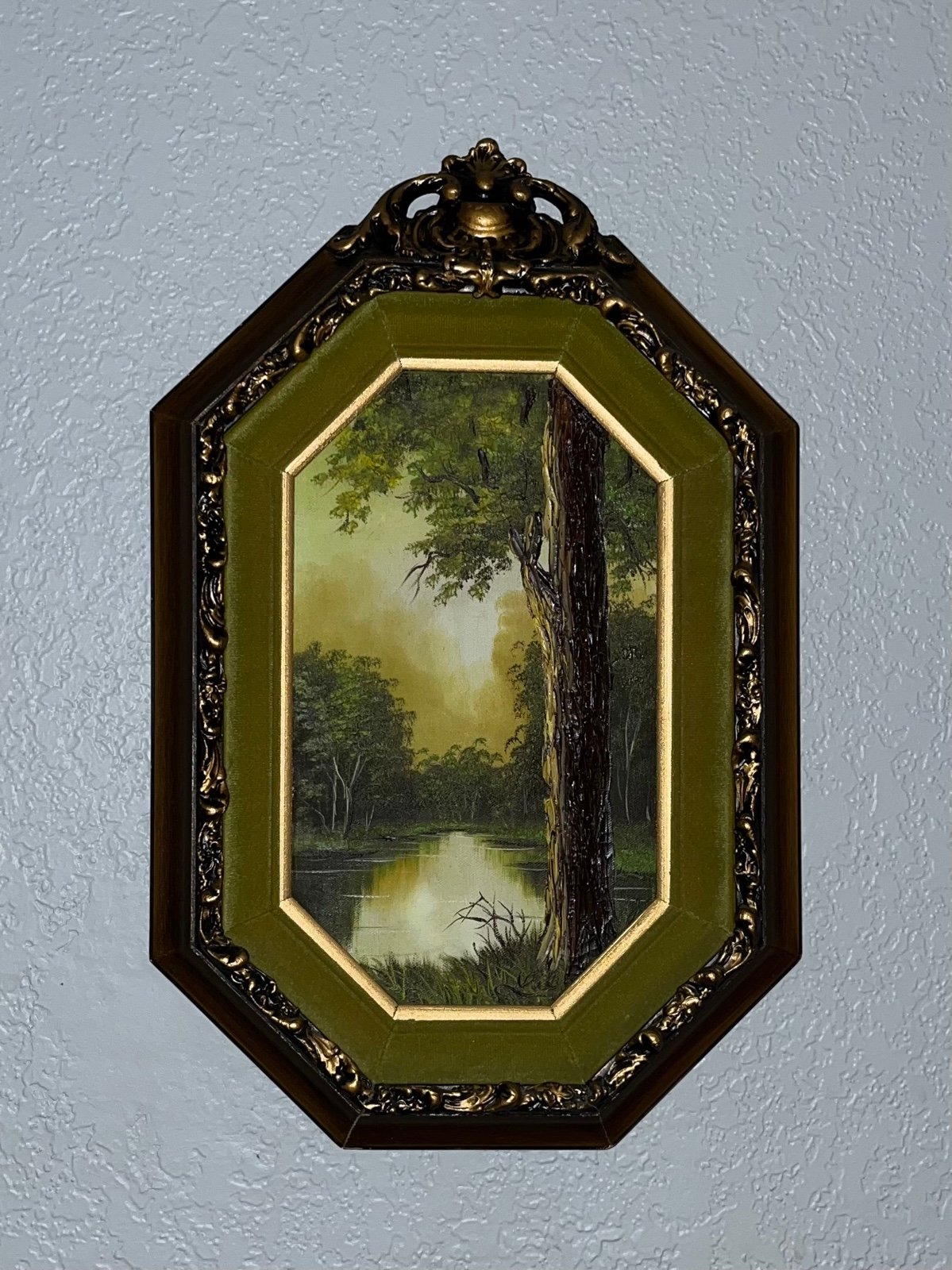 Vintage Signed Painting, Hand Painted, in Ornate Octagon Frame