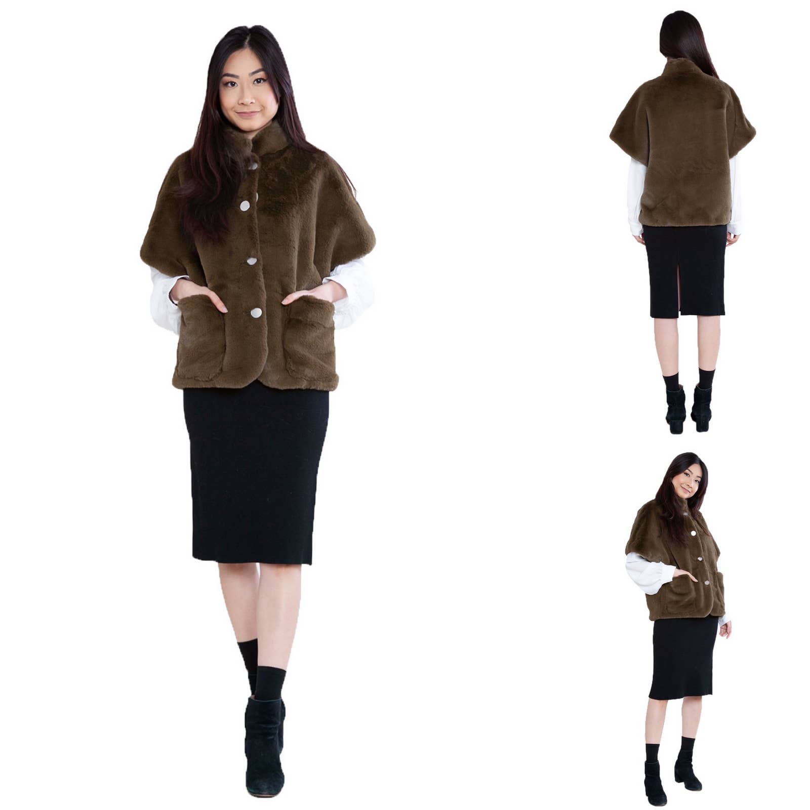 Patrizia Luca shops Faux Fur Short Sleeve Jacket in Olive Size Medium