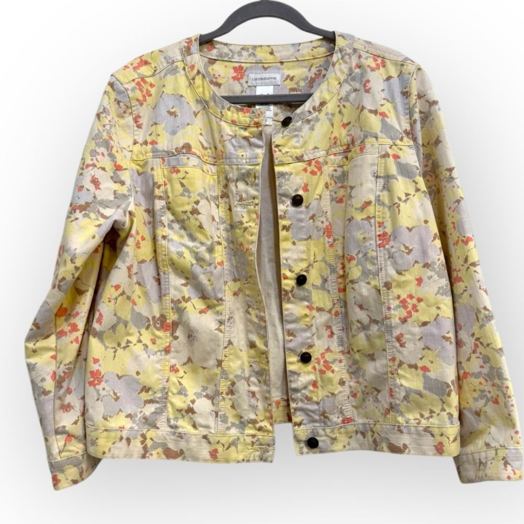 Liz Claiborne Women’s Yellow Floral Denim Jacket - Size XL