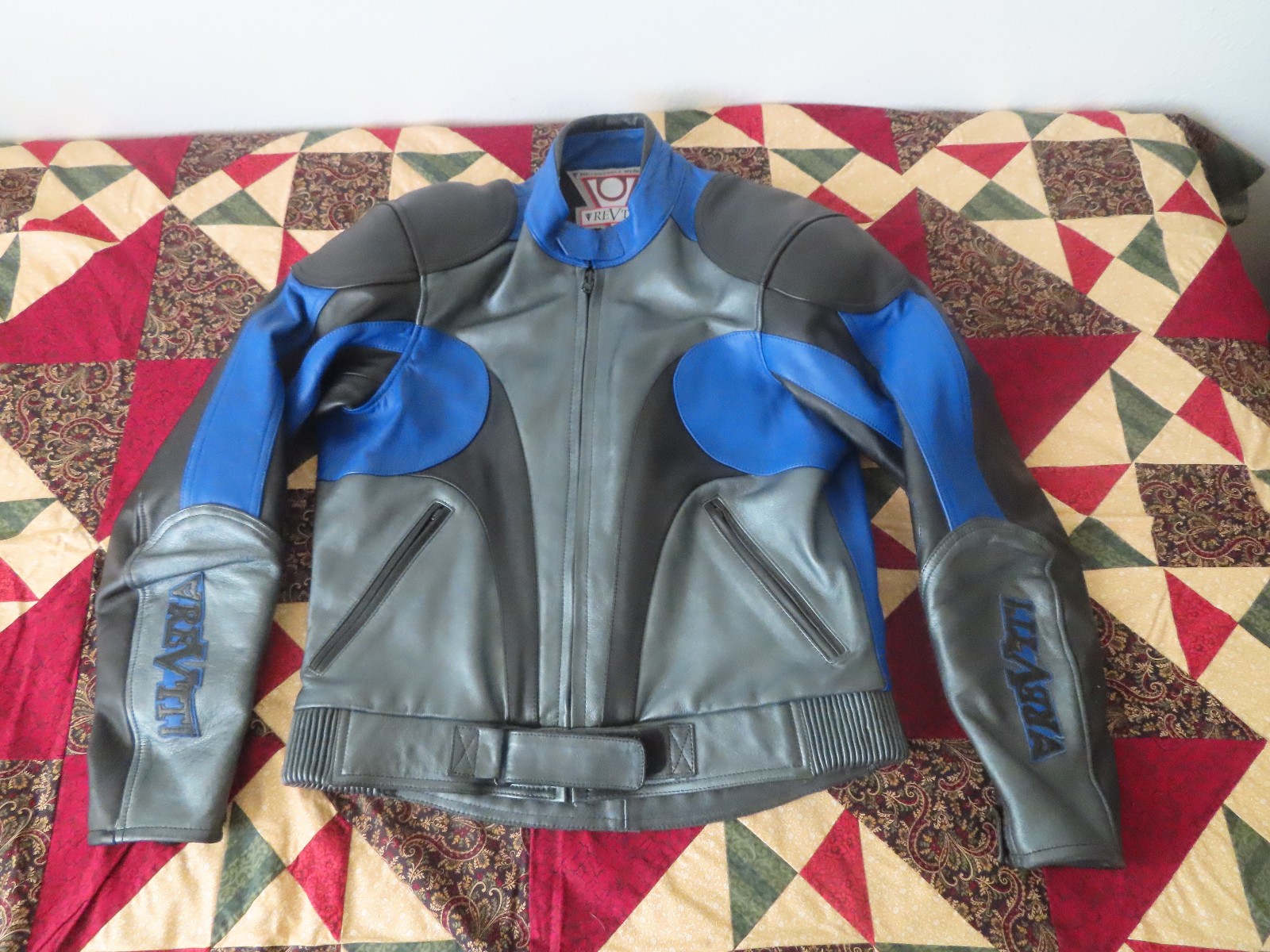revit leather motorcycle jacket sz 54 padded blue/grey/black