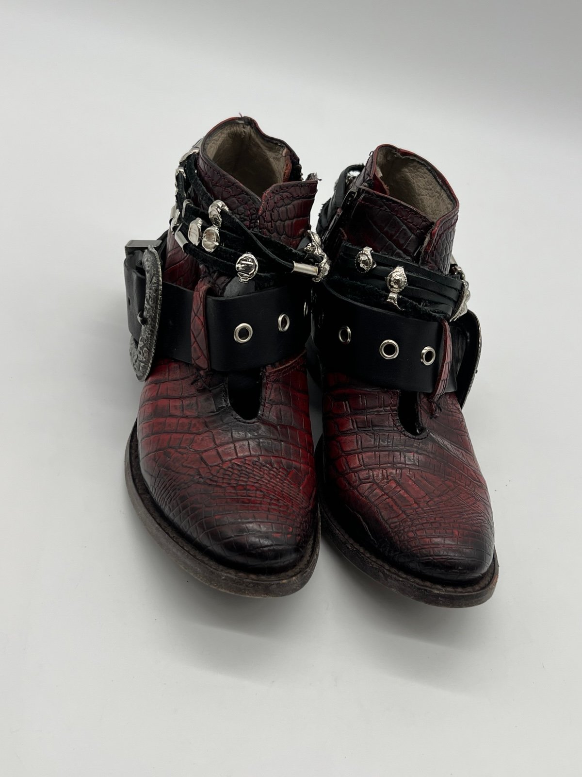 Freebird By Steven Saloon Women’s Sz 7 Black Cherry Croc Western Ankle Boots