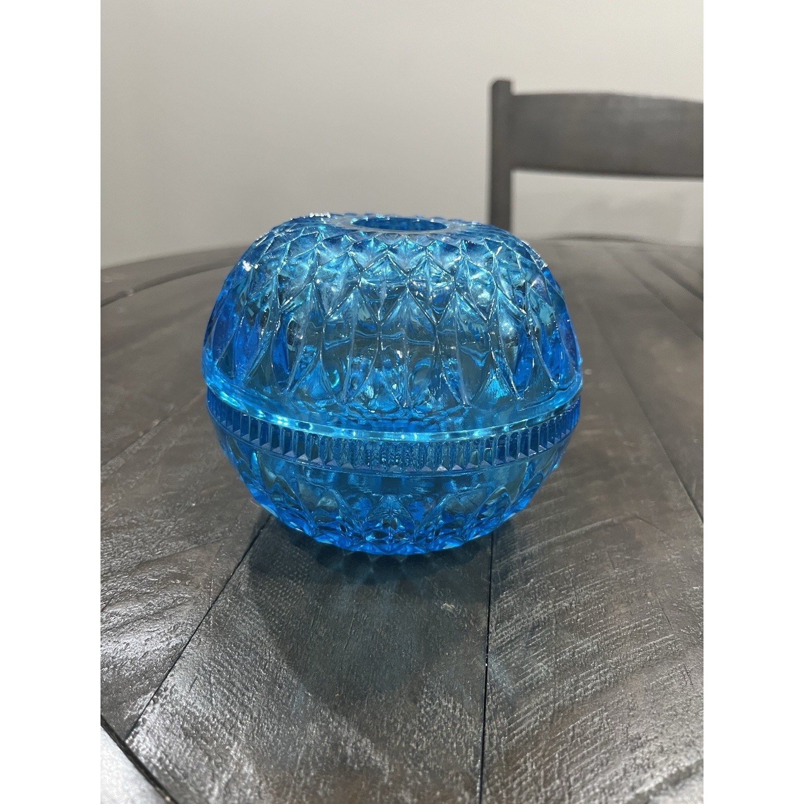 Fairy Lamp, Vintage Indiana Glass Co Mount Vernon Pattern Blue 2-piece Round