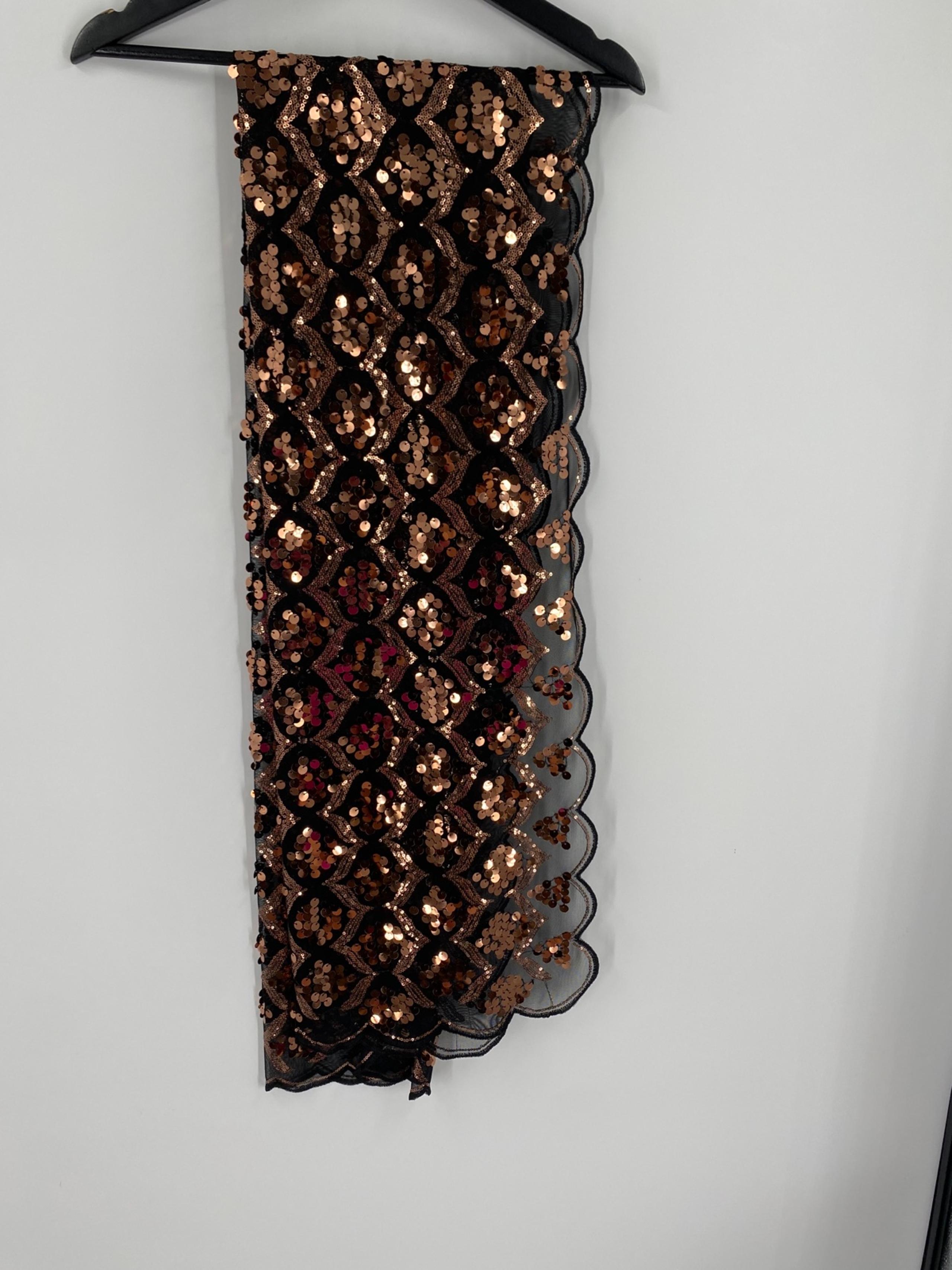 Joan Rivers Black and Copper Sequin Mesh Scarf