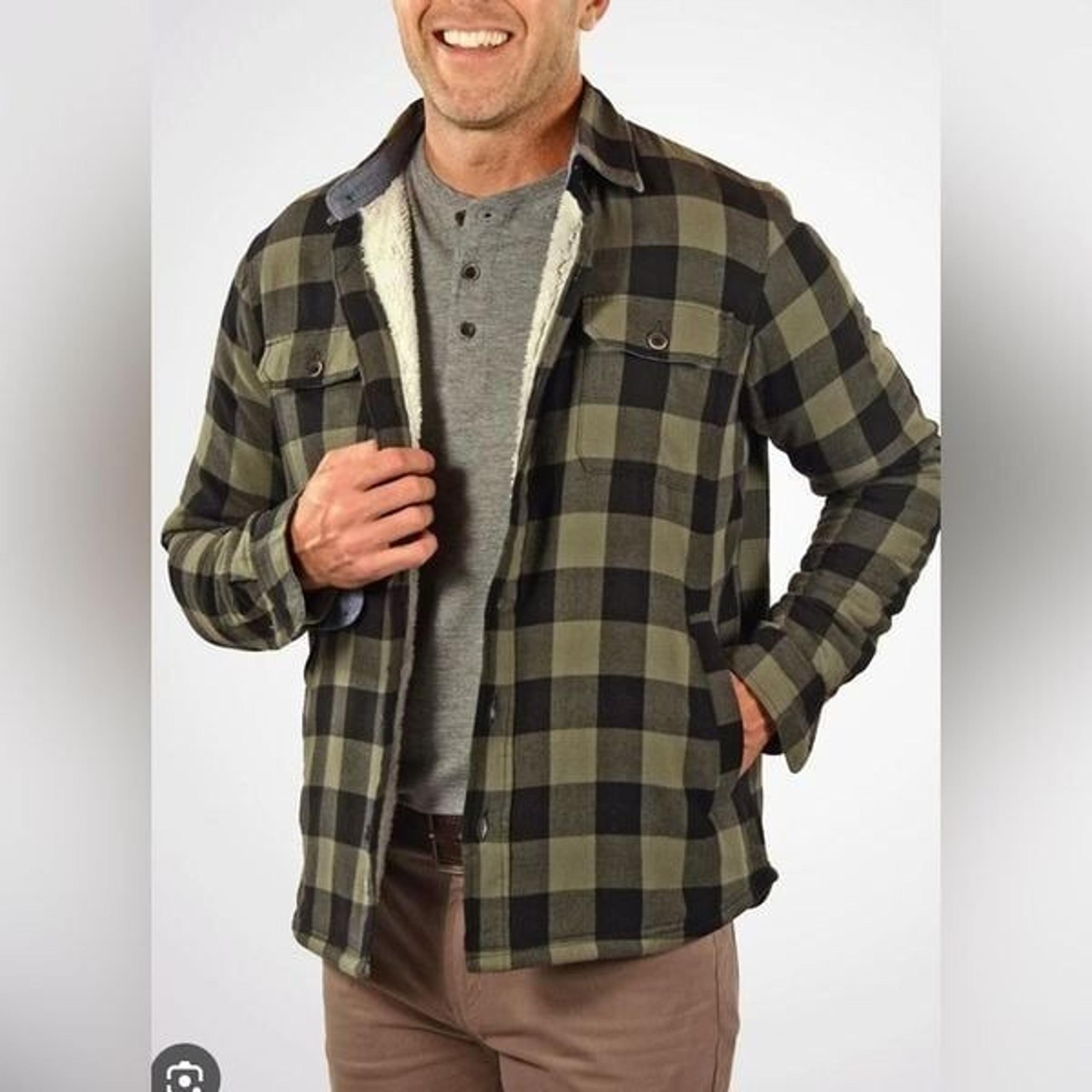 NWT Tailor Vintage Men’s Olive/Black Plaid Sherpa Lined ButtonDown Jacket Size S