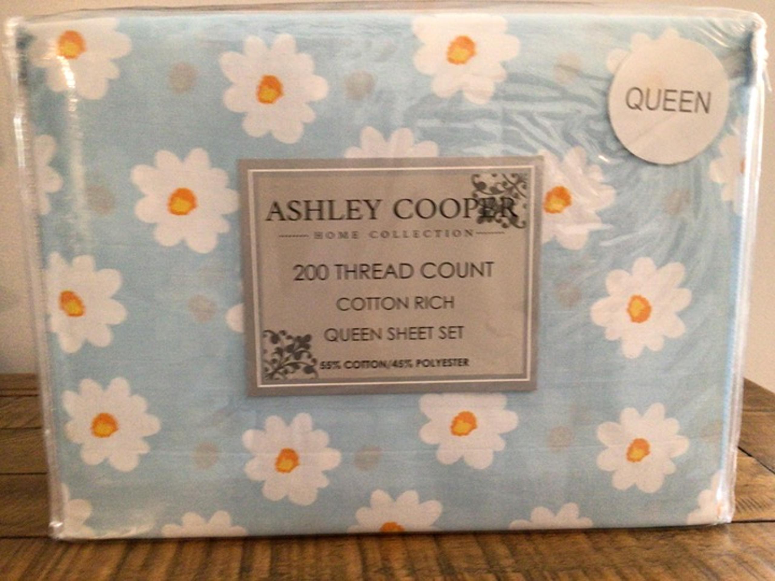 Ashley Cooper Blue Daisy Cotton Rich QUEEN Sheet Set