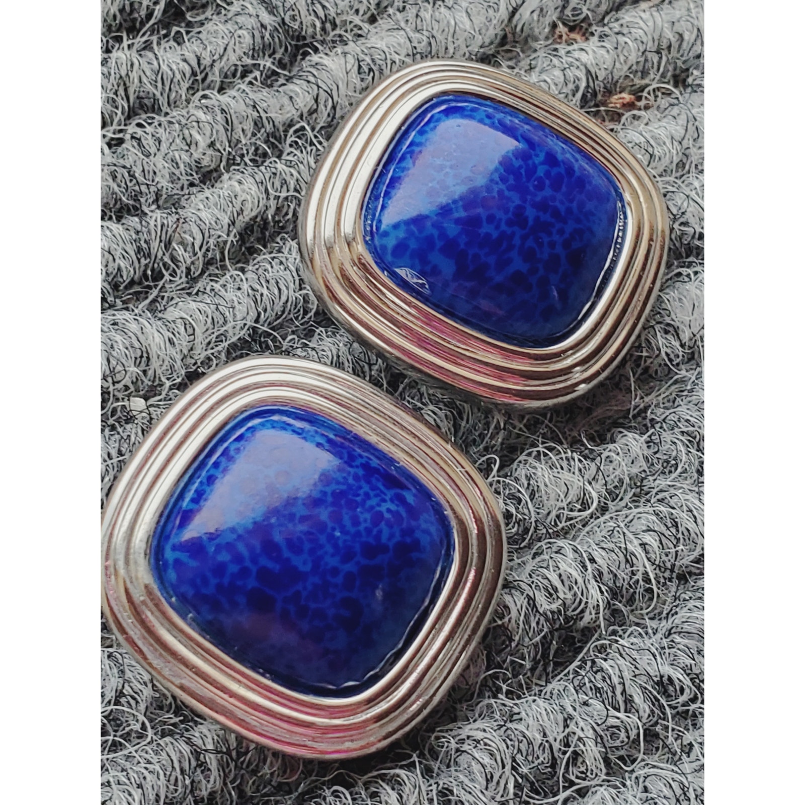 Christian Dior Silver Tone Faux Lapis Clip on Earrings 1