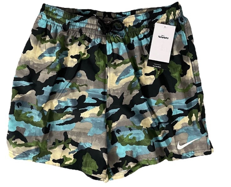 NWT Nike Men’s Large Camo Swim Trunks Blue/Black 5” Inseam Board Shorts